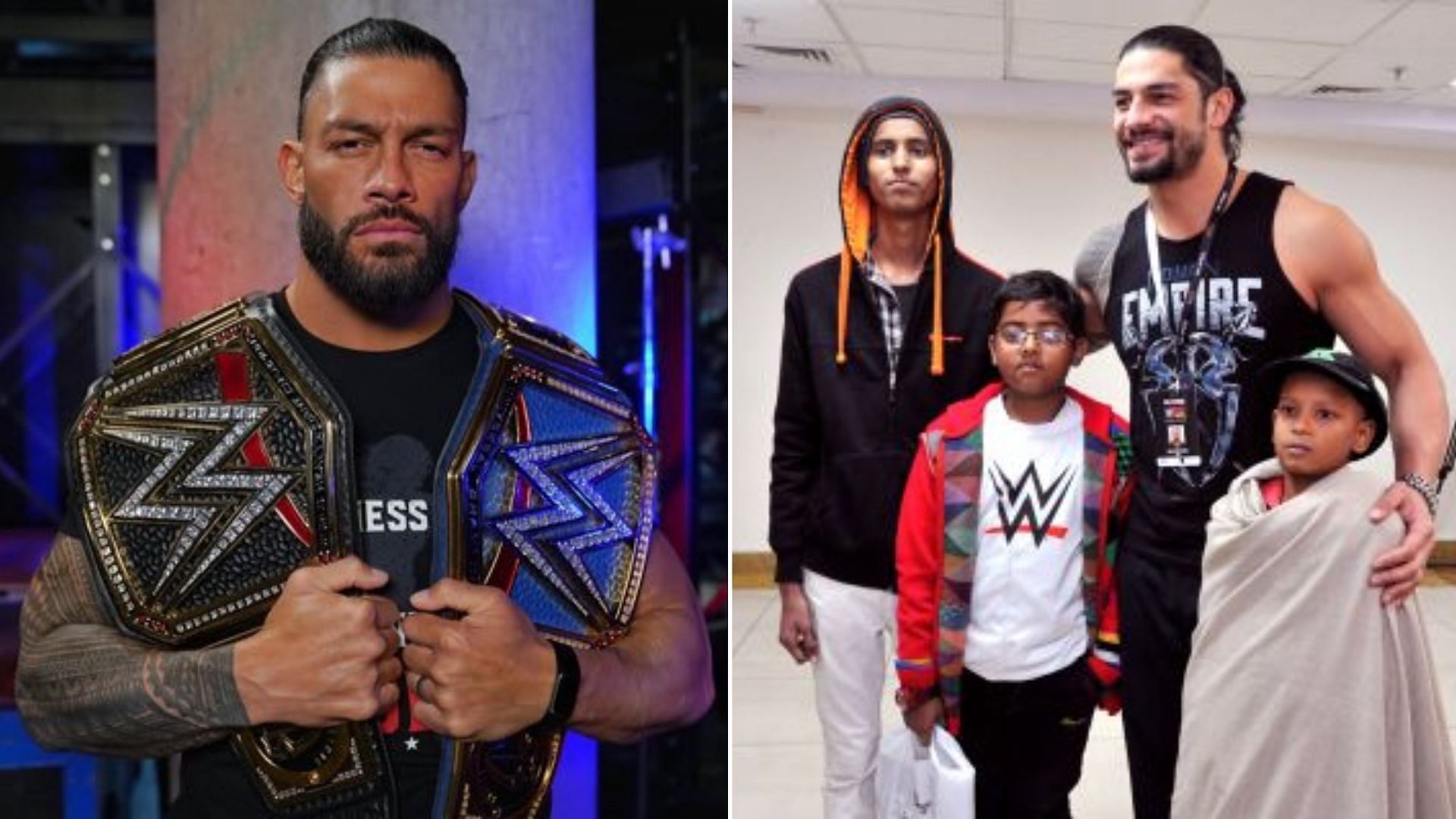 Roman Reigns grants wishes in New Delhi, India (right)