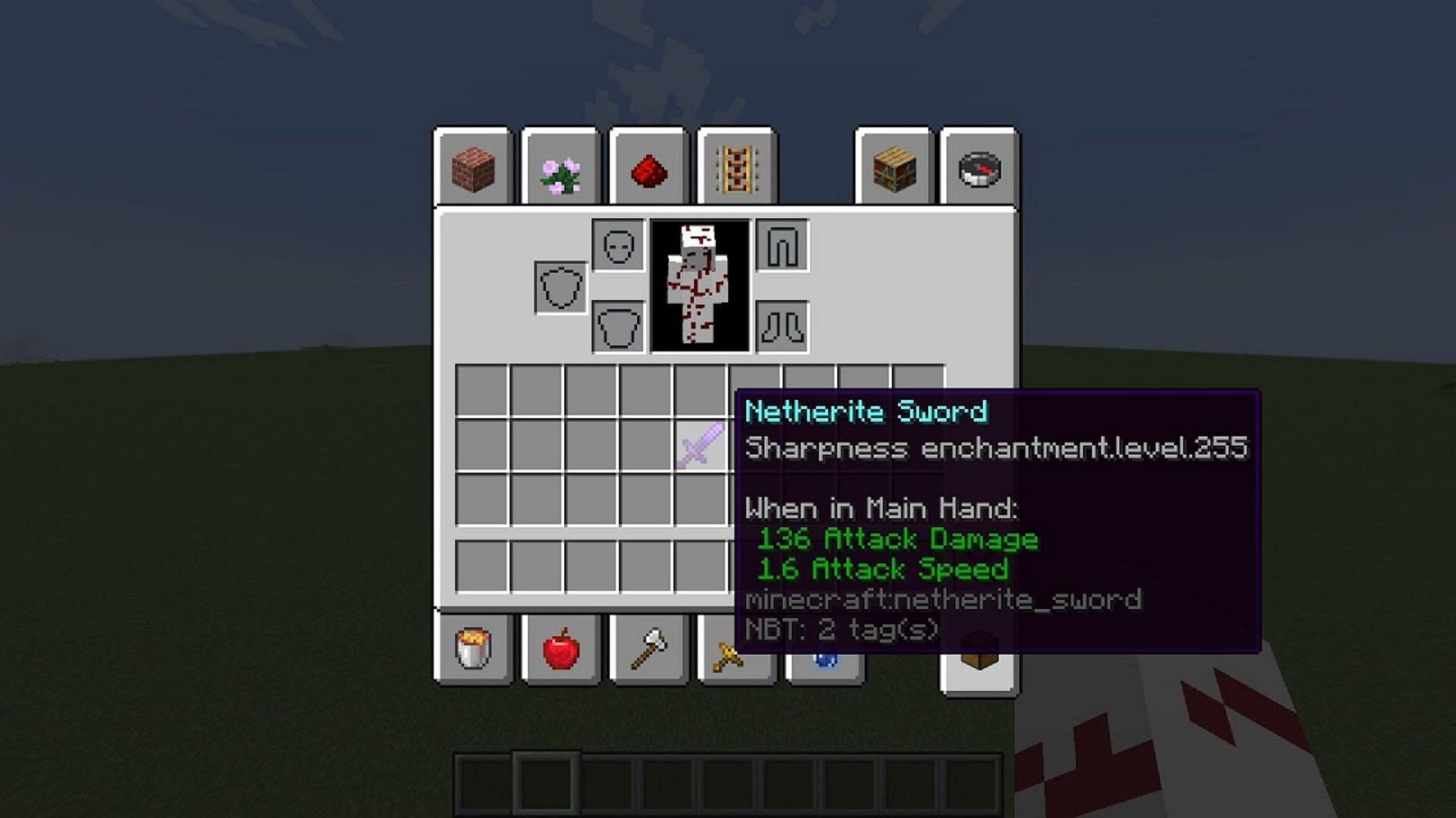 A sword with 255 sharpness thanks to Minecraft