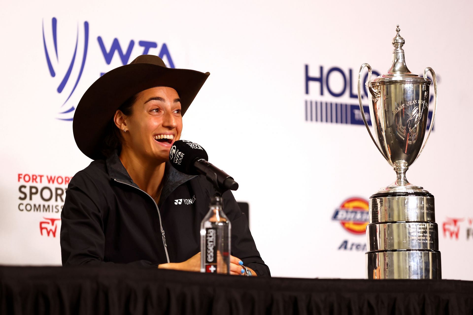 Caroline Garcia during a press conference after winning the 2022 WTA Finals.