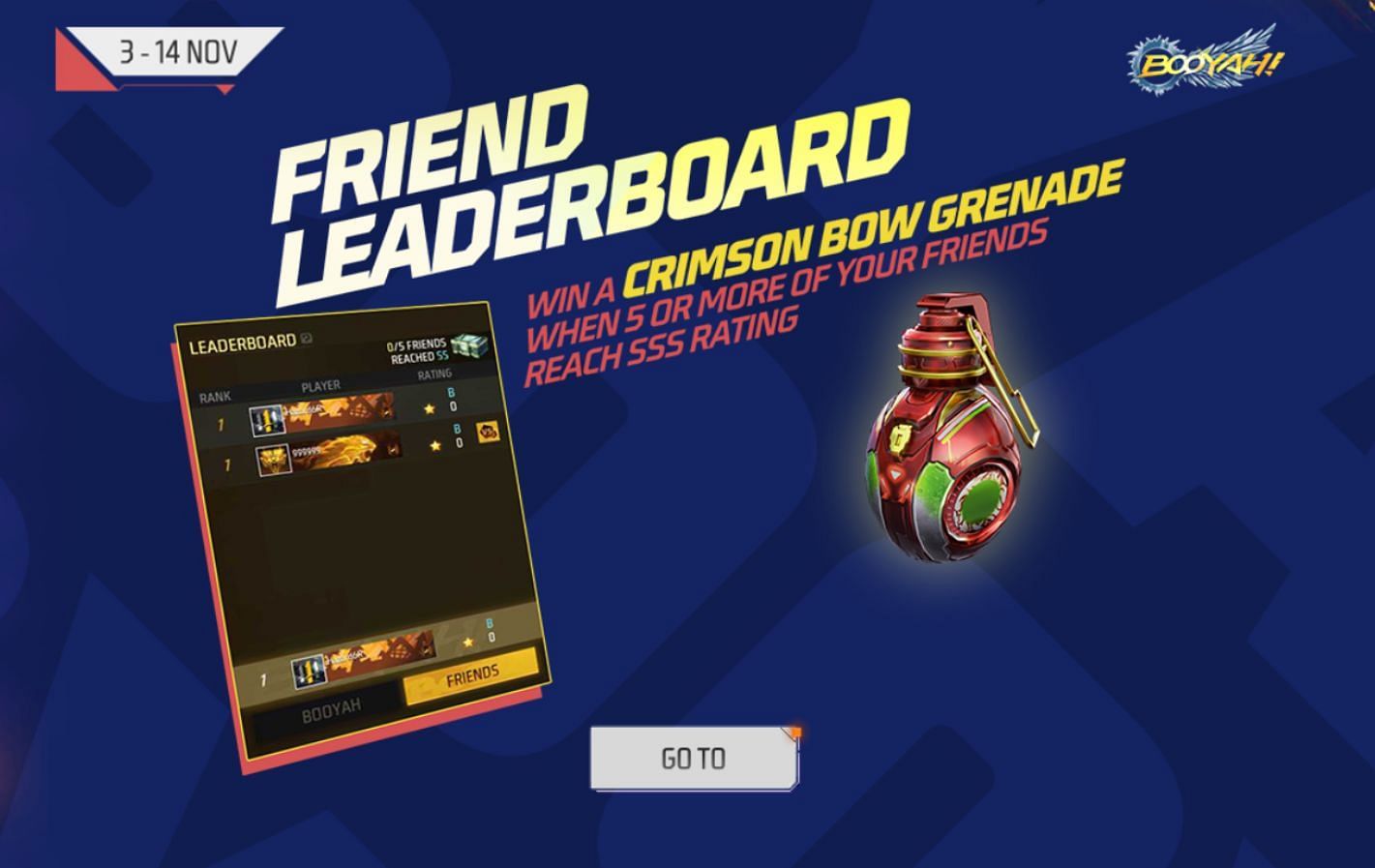 Crimson Bow Grenade is available for free via Friend Leaderboard mission of Booyah Day (Image via Garena)