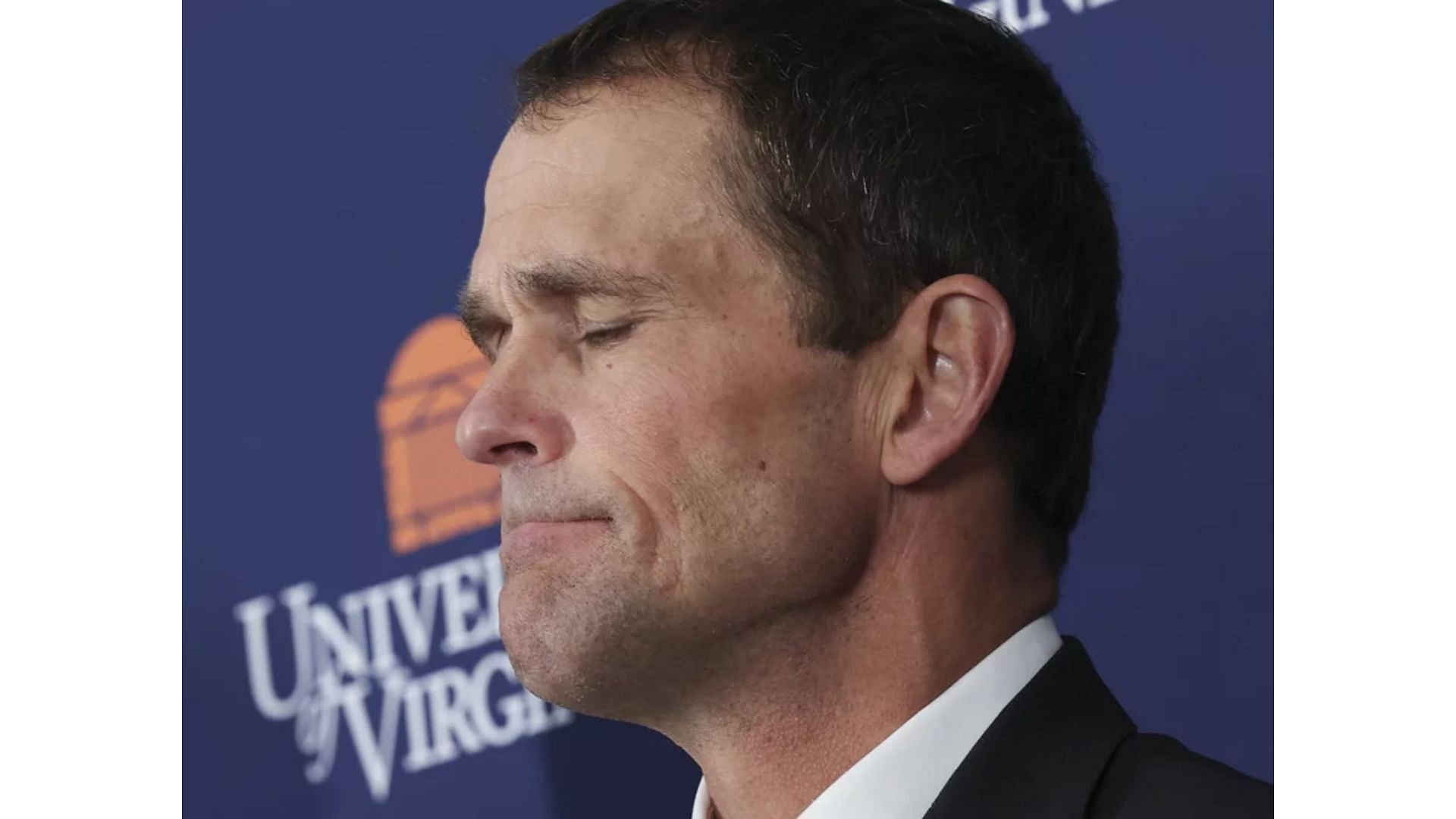 UVA president James Ryan gets emotional as he announces the victims&#039; names during a press conference (Image via Getty/Win McNamee)