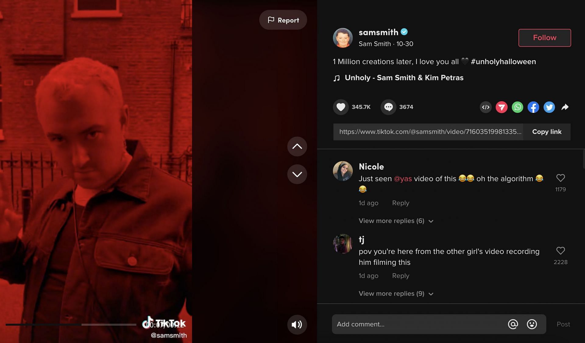 Sam Smith uploaded the video being created on the street on October 30, 2022. (Image via TikTok)