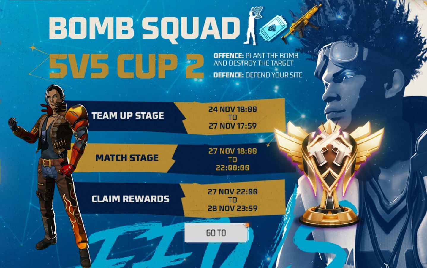 Players can check out the Bomb Squad 5v5 Cup 2&#039;s tournament lobby for more details (Image via Garena)