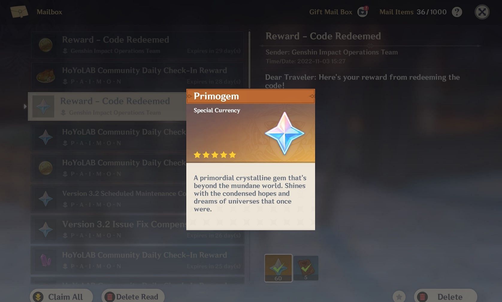 Two of the codes give you free Primogems (Image via HoYoverse)
