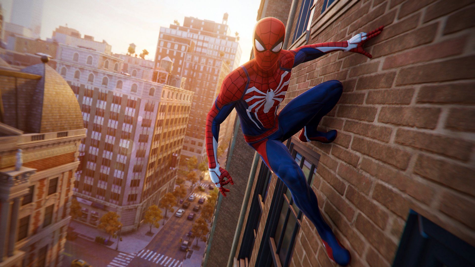 Spider-Man sticking to a building in Marvel's Spider-Man (Image Credit: Insomniac Games/Marvel/PlayStation Studios)