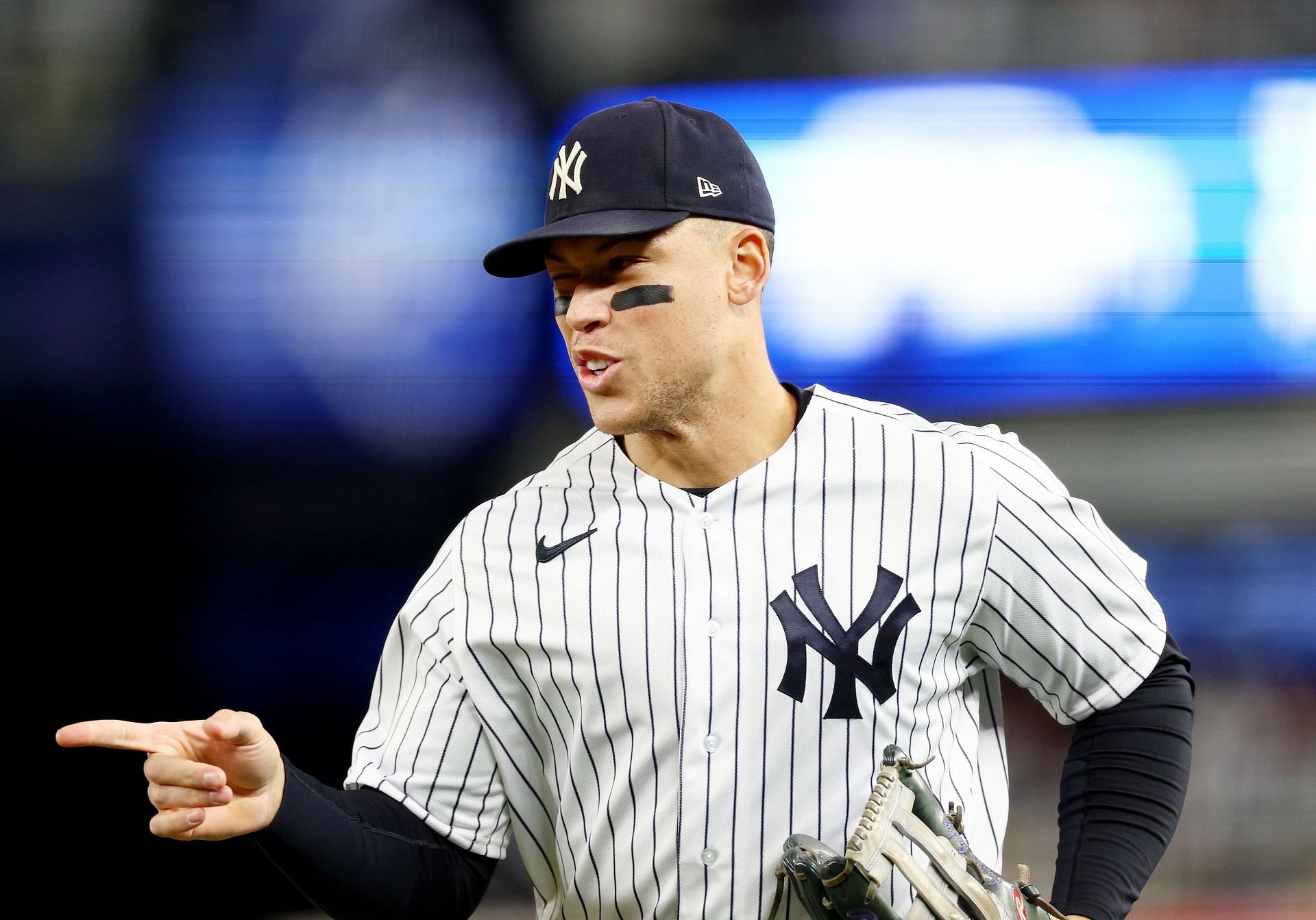 Aaron Judge reacts as he comes in from the outfield against the Baltimore Orioles at Yankee Stadium.