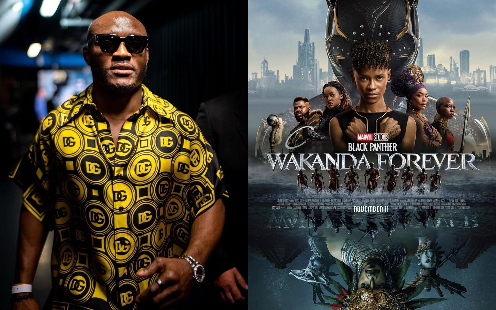 Kamaru Usman (left) Black Panther: Wakanda Forever poster (right) [Image courtesy @usman84kg Instagram]