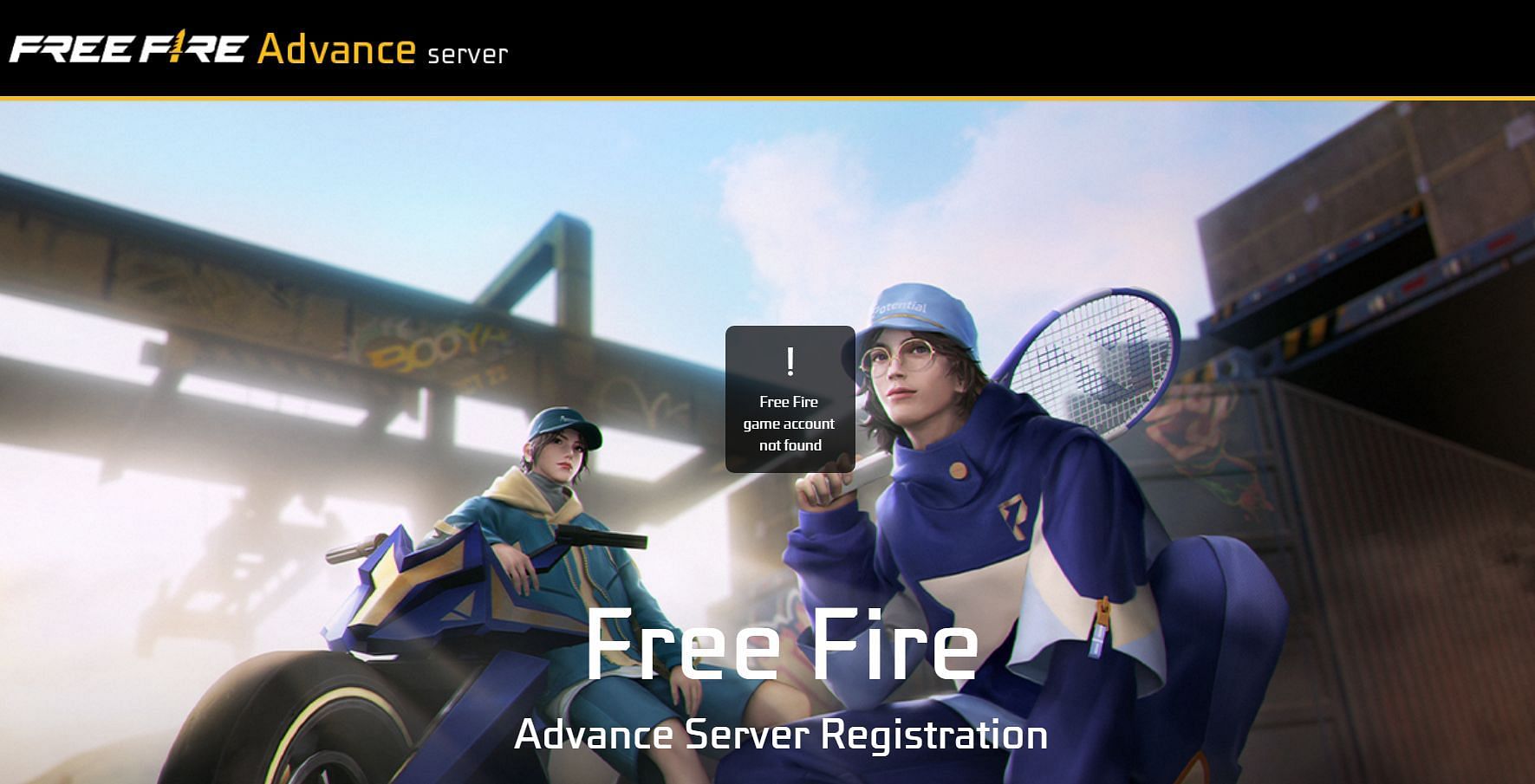 The message pop-up &quot;Free Fire game account not found&quot; is a consequence of the login failure (Image via Garena)