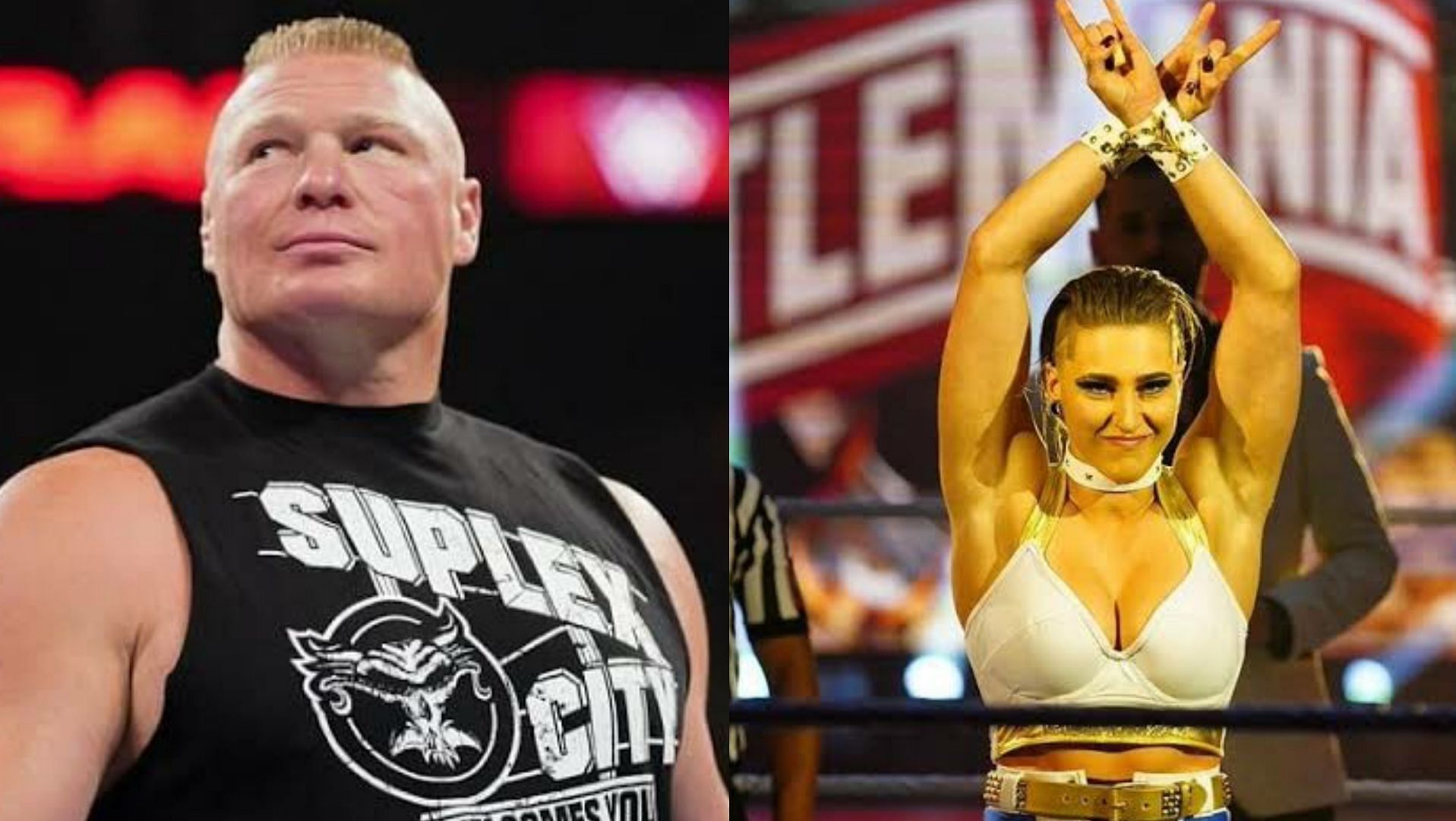 Brock Lesnar(Left); Rhea Ripley(Right) 