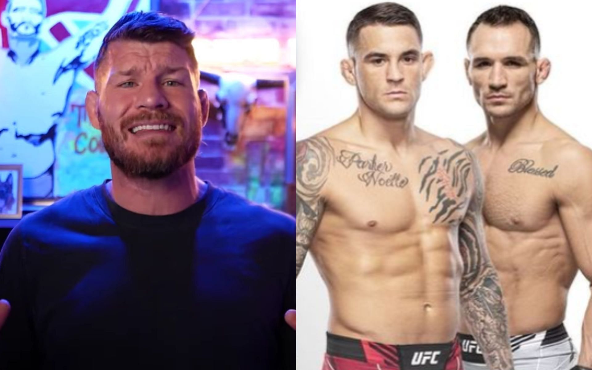 Michael Bisping (left), Dustin Poirier vs. Michael Chandler (right) [Images courtesy of @mikechandlermma on Instagram &amp; Michael Bisping on YouTube]