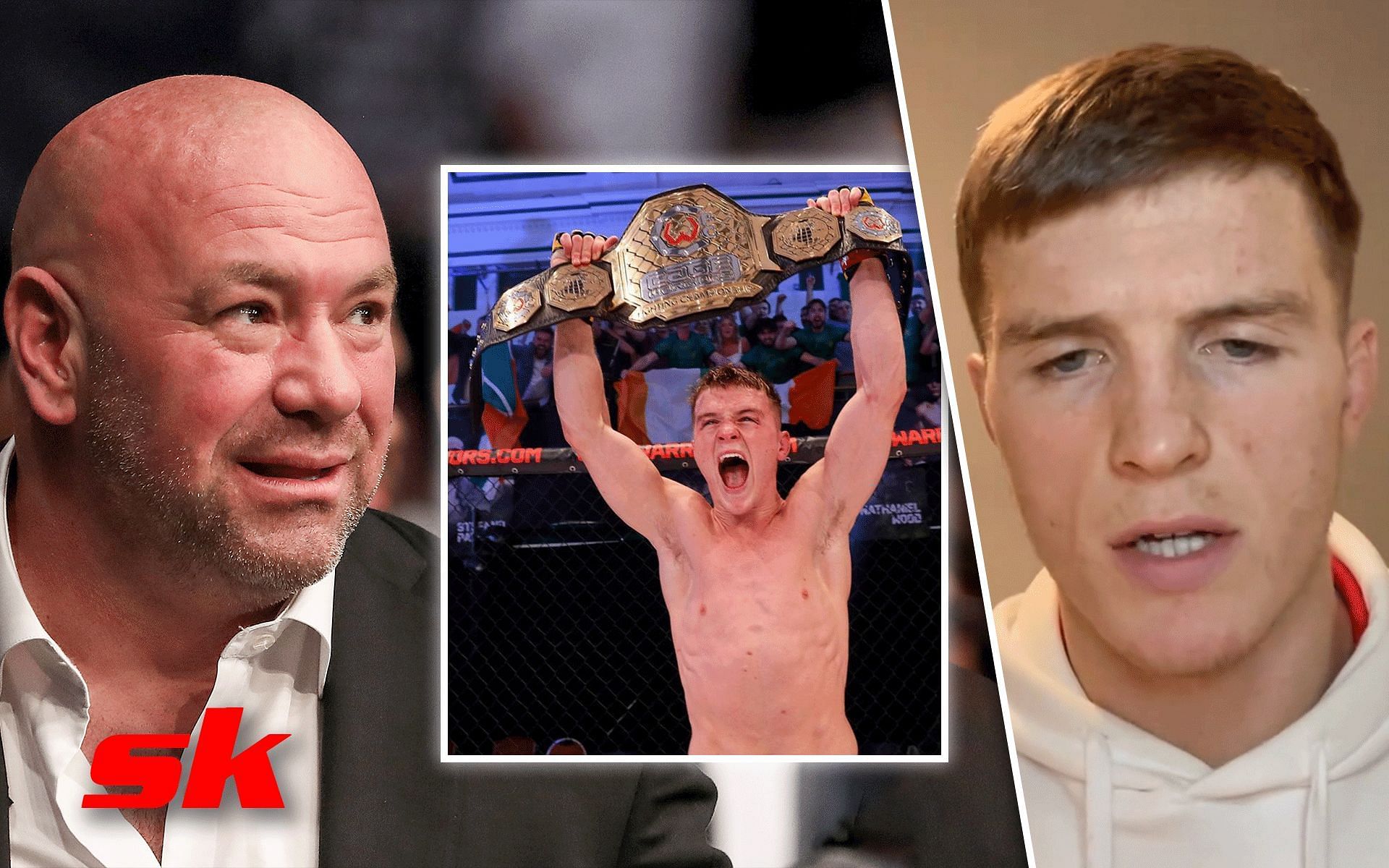 Dana White (left) and Paul Hughes (center and right). [Images courtesy: left image from Getty Images, rest from Instagram @paulhughesmma]