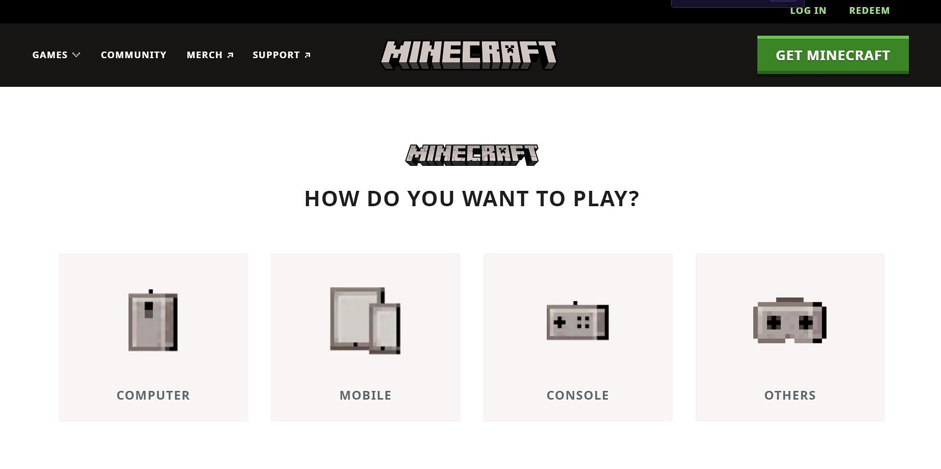 You must tap on the &quot;Computer&quot; option to find the game&#039;s page (Image via Mojang)