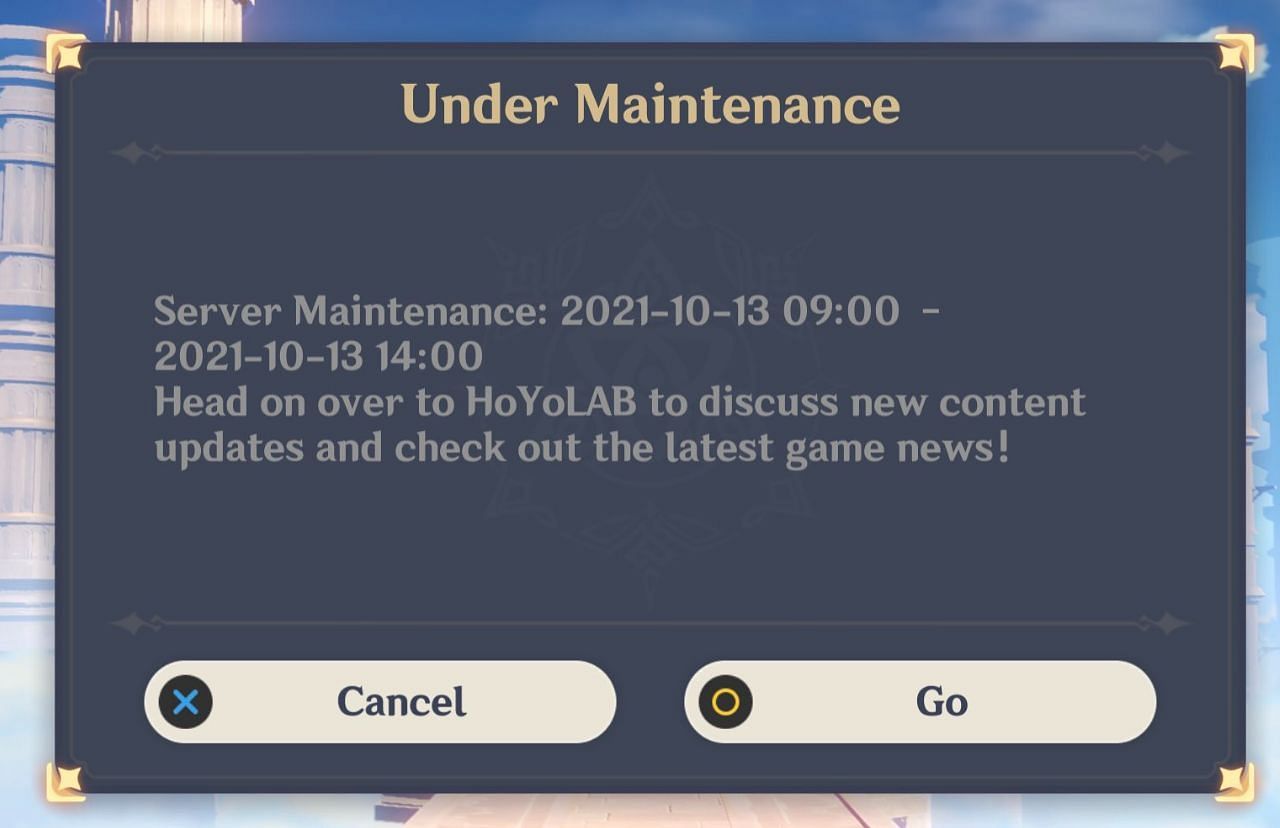 Genshin Impact maintenance (Image via HoYoverse)