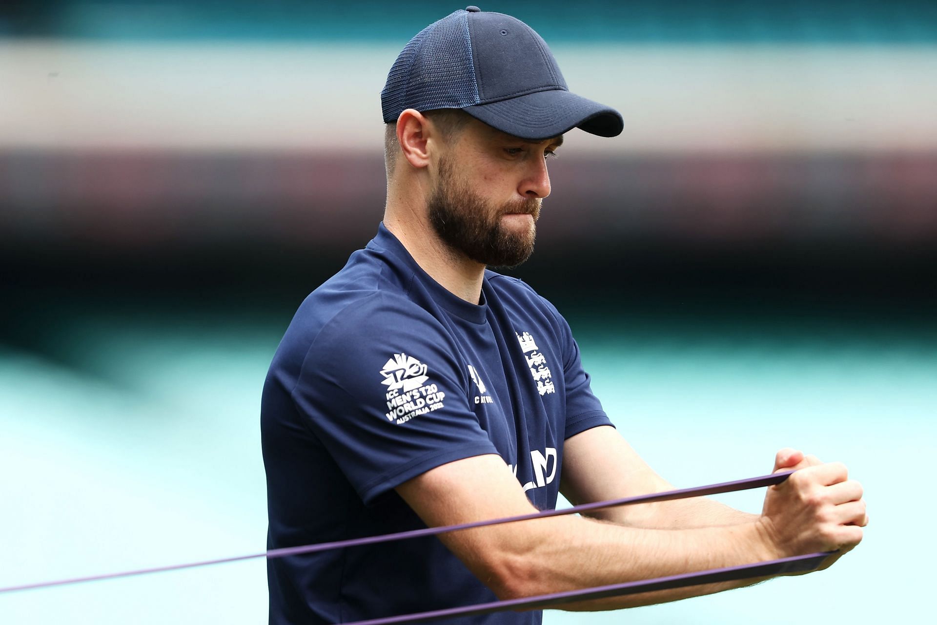 England pacer Mark Wood during a training. (Image Credits: Getty)