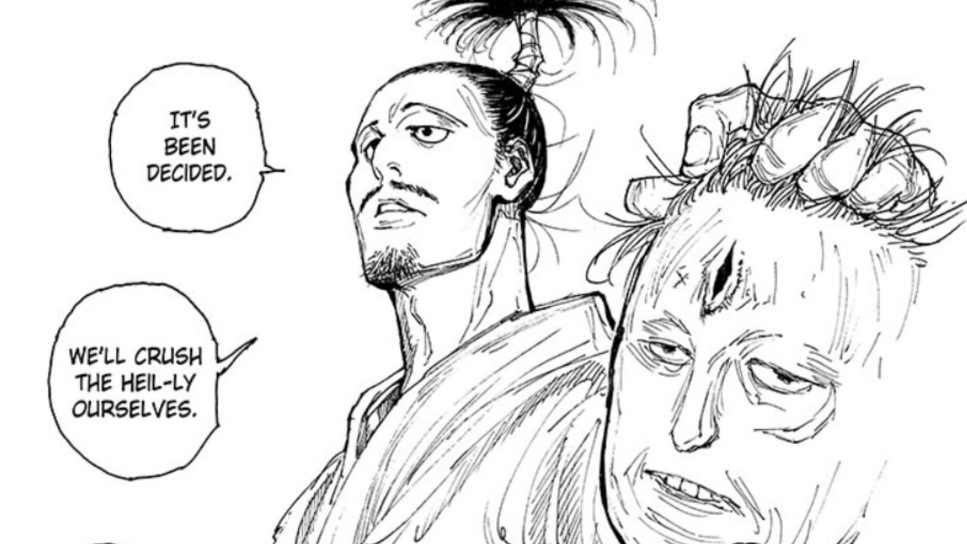 Nobunaga with Luini&#039;s head in Hunter x Hunter chapter 393 (Image via Shueisha)