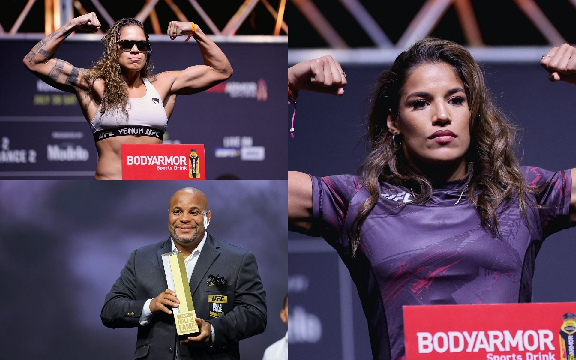 Daniel Cormier and Amanda Nunes (left) and Julianna Pena (right) [image courtesy: Getty Images]