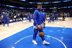 Video: Luka Doncic nails down a trick shot with his shoulder during pre-game shoot around