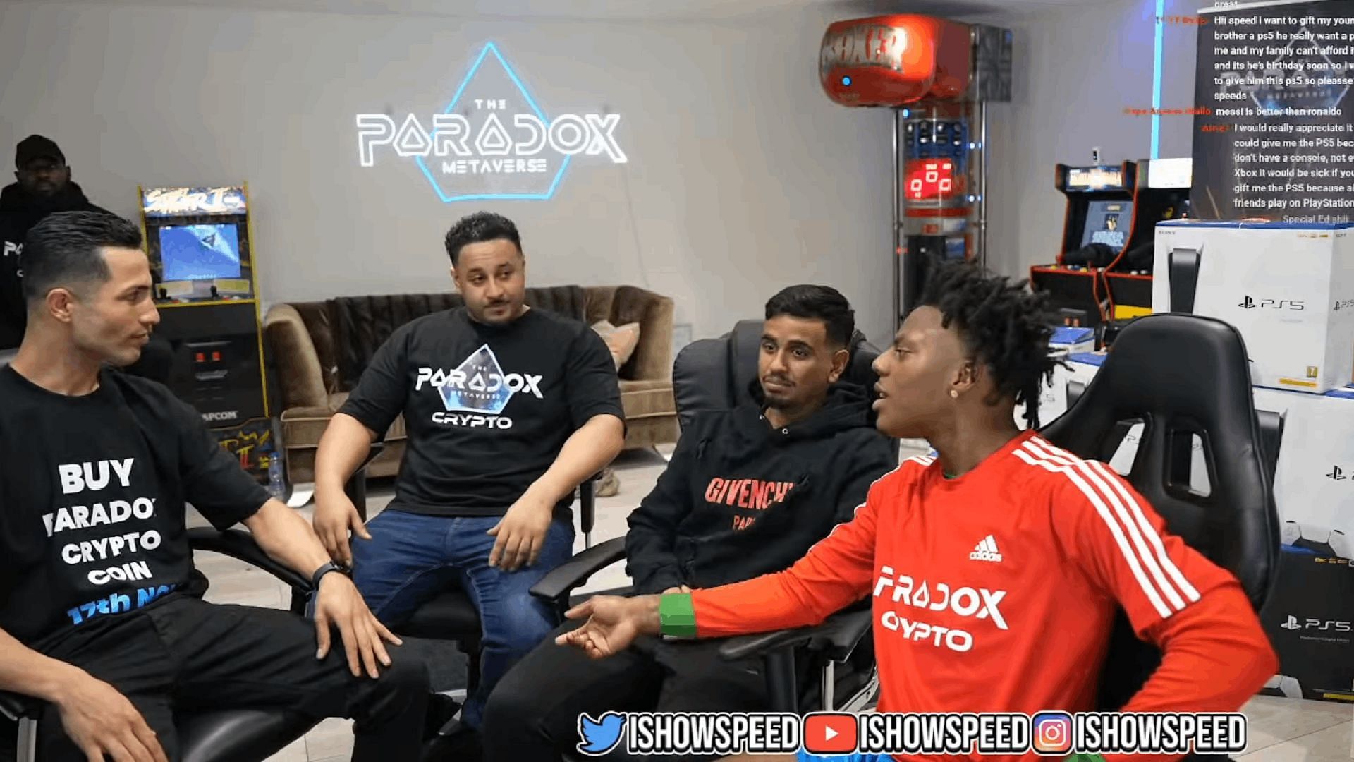 IShowSpeed promoting Paradox Crypto on his stream from yesterday (Image via YouTube)