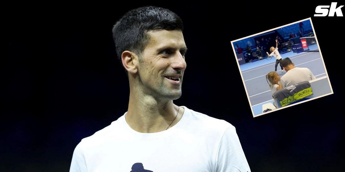 Novak Djokovic with his kids Stefan and Tara.
