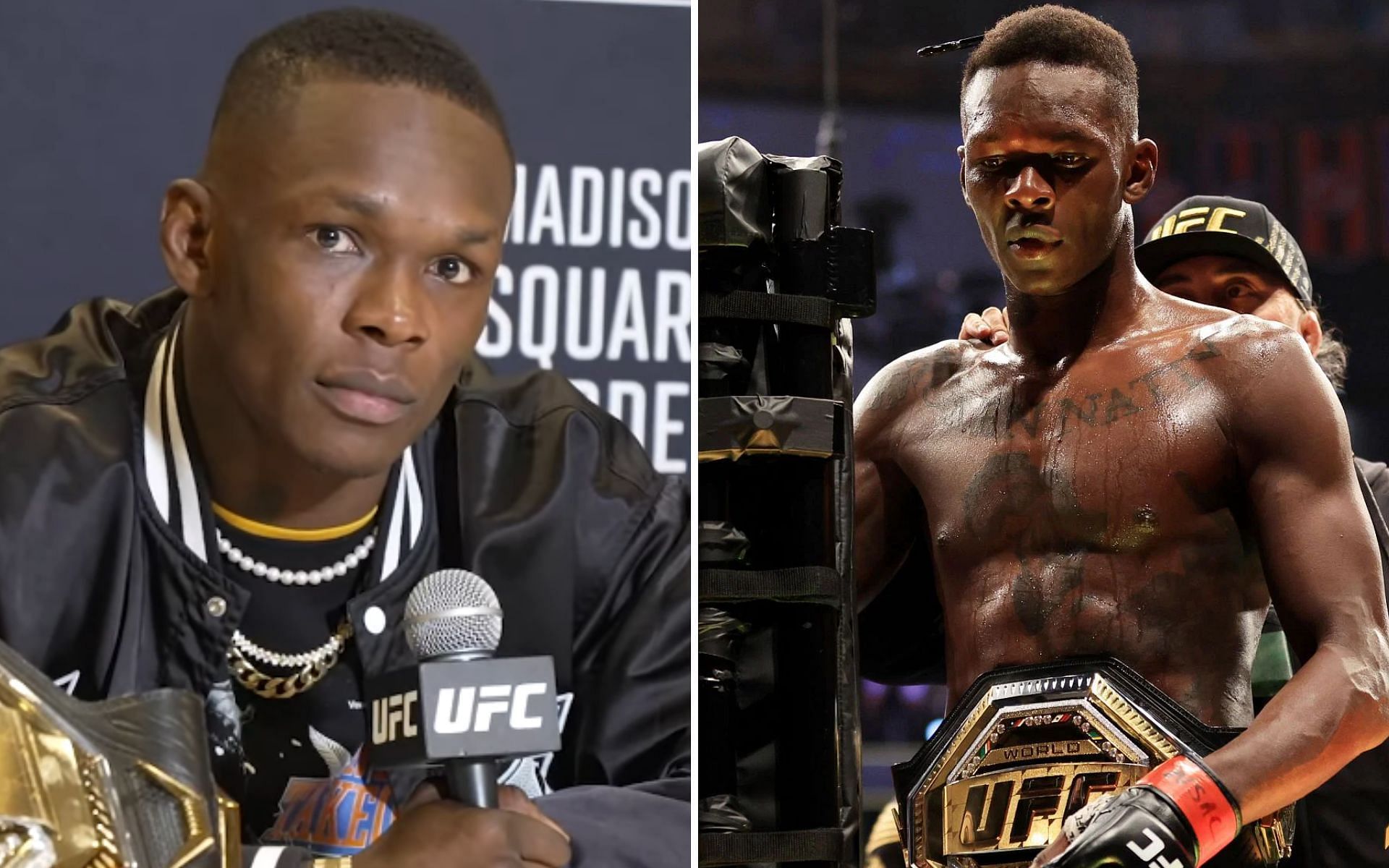 (L) Israel Adesanya (Photo credit: MMA Junkie - YouTube) (R) UFC 276 