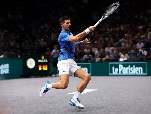 Novak Djokovic in action at the Paris Masters