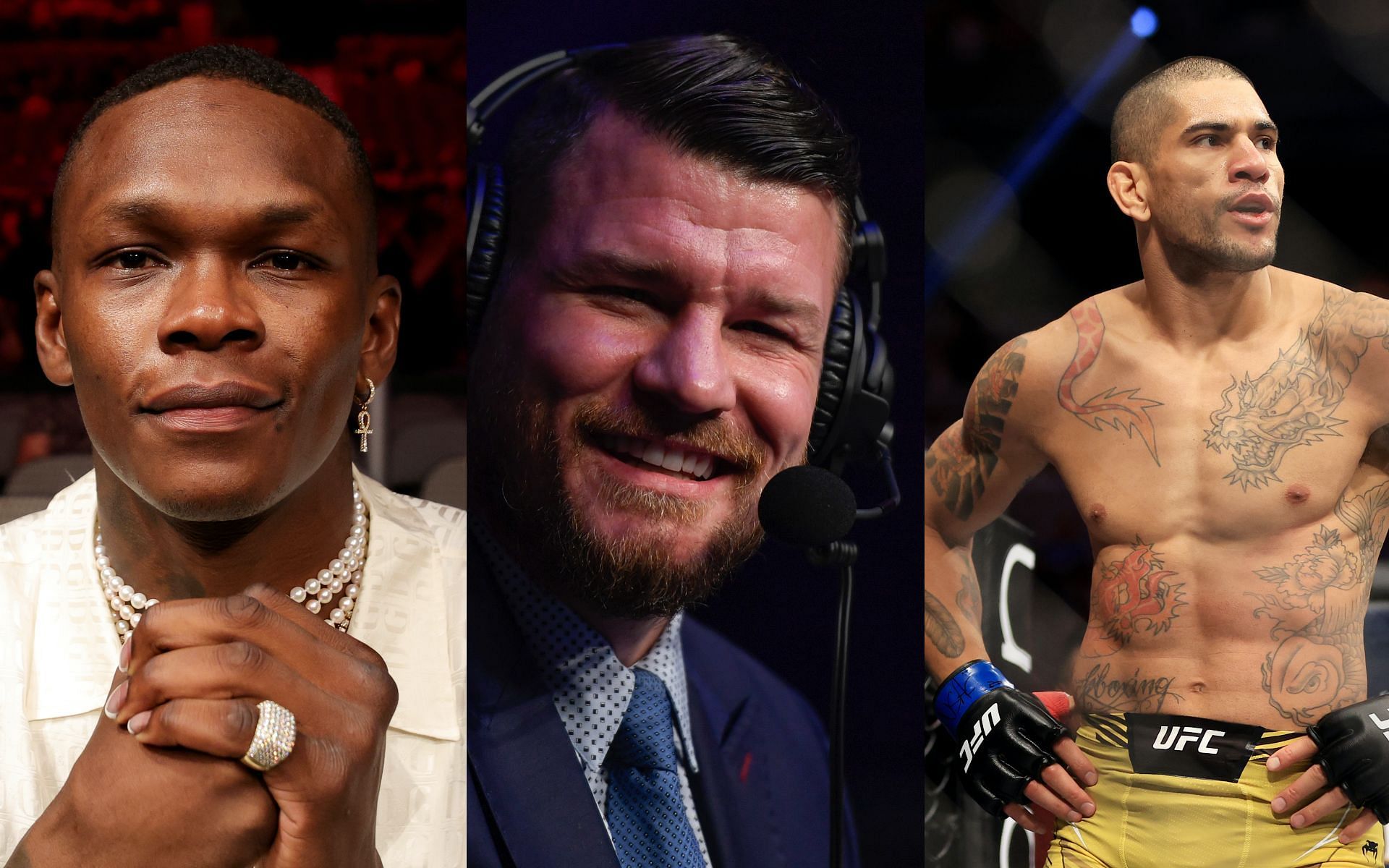 Israel Adesanya (left), Michael Bisping (middle) and Alex Pereira (right) [Image Courtesy: Getty Images]