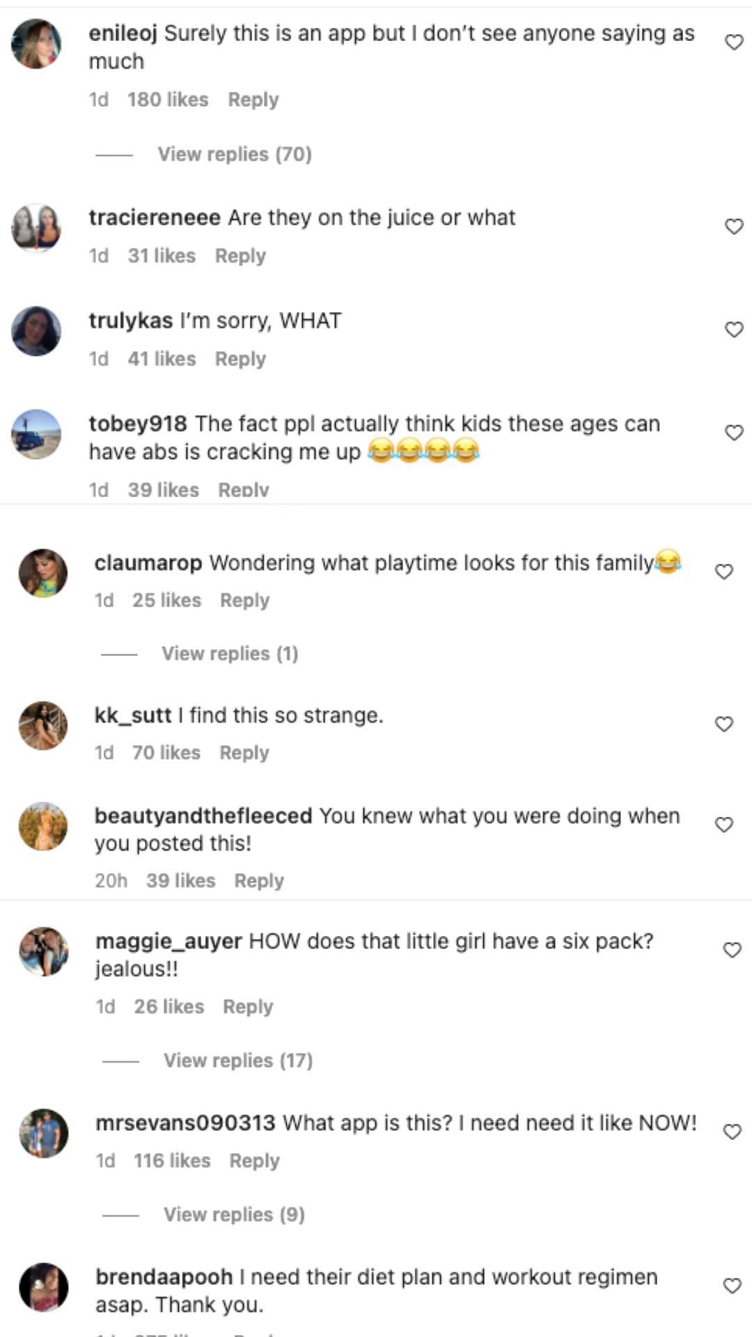 People commented on the children&#039;s bodies (image via Instagram)