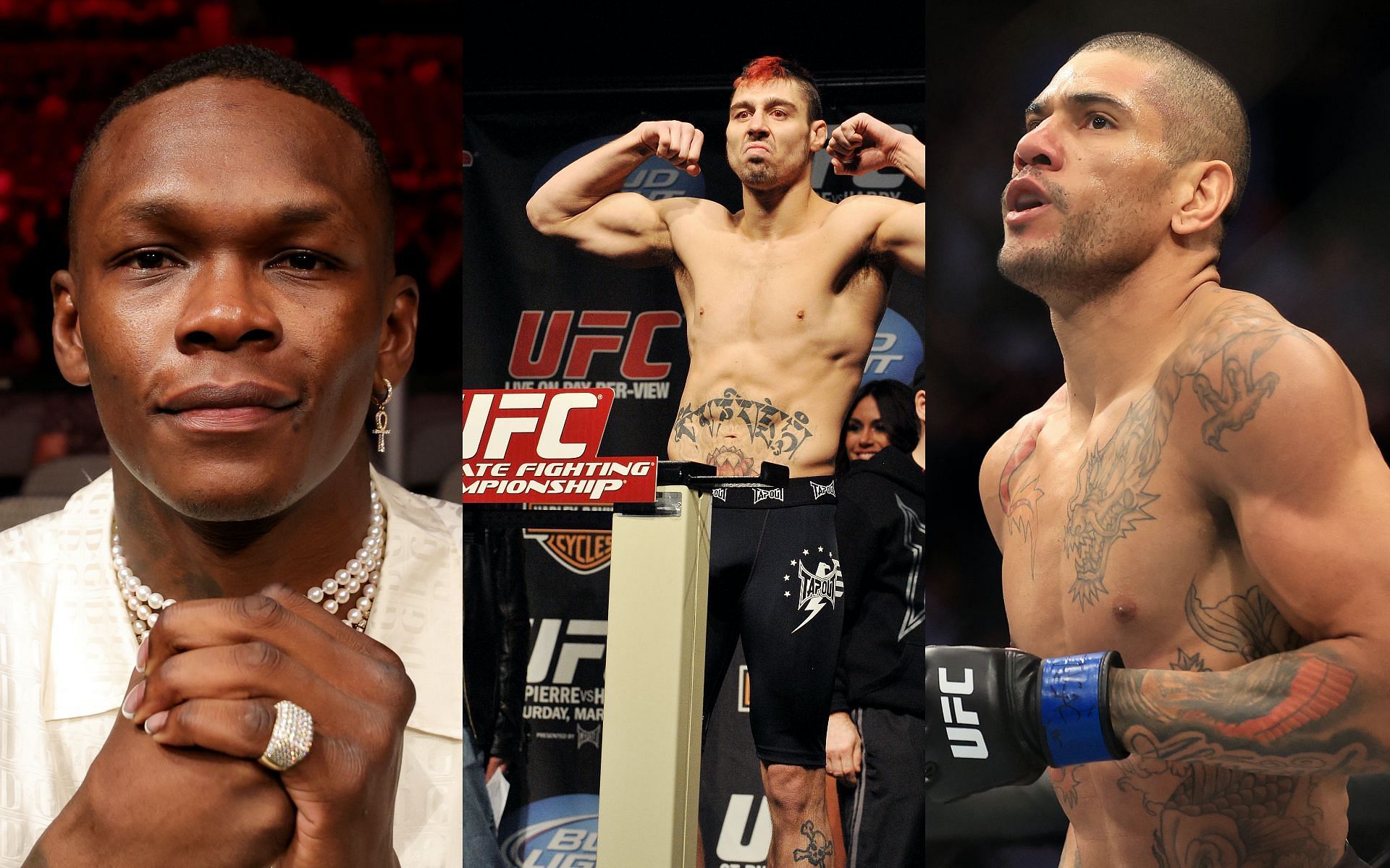 Israel Adesanya (left), Dan Hardy (middle) and Alex Pereira (right) [Image Courtesy: Getty Images]