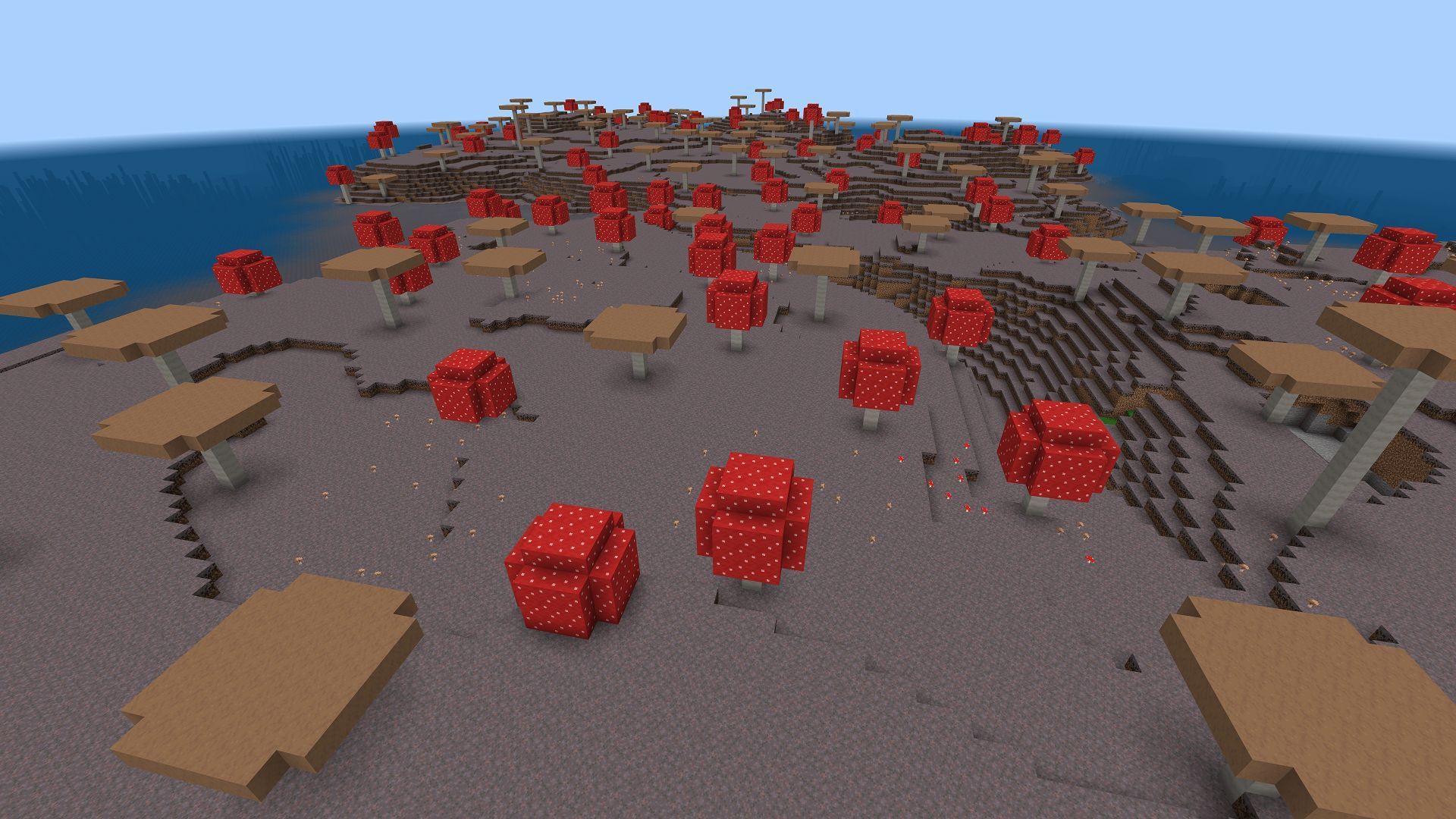 Players can feel safe on this seed&#039;s nearby mushroom island (image via Mojang)