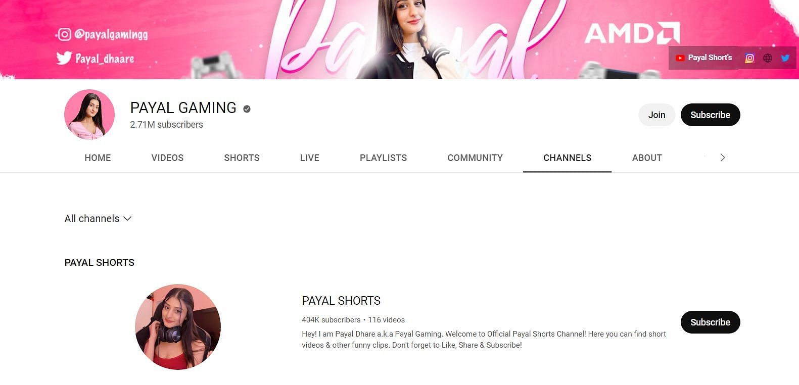 Payal Dhare&#039;s YouTube channels and earnings (Image via Google)