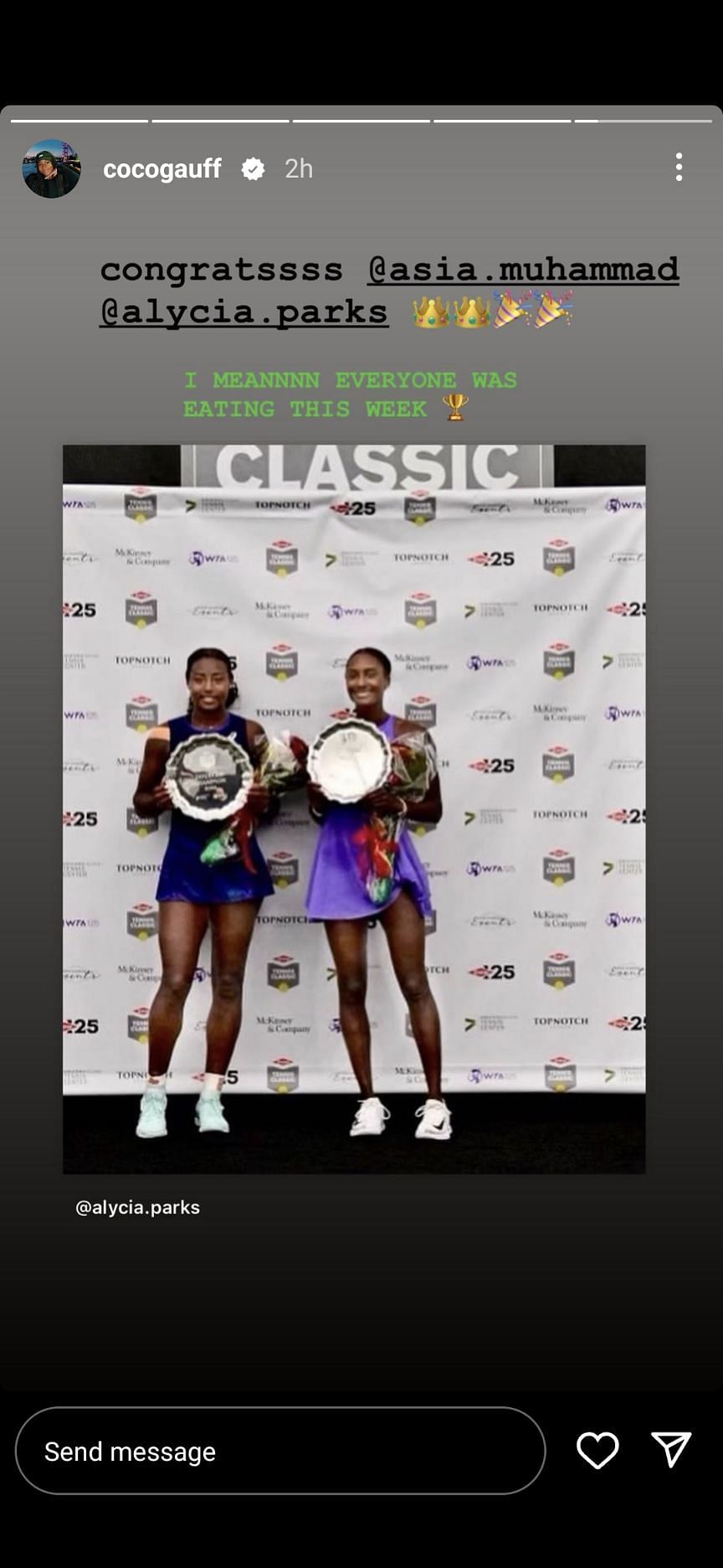 Gauff praised Asia Muhammed and Alycia Parks