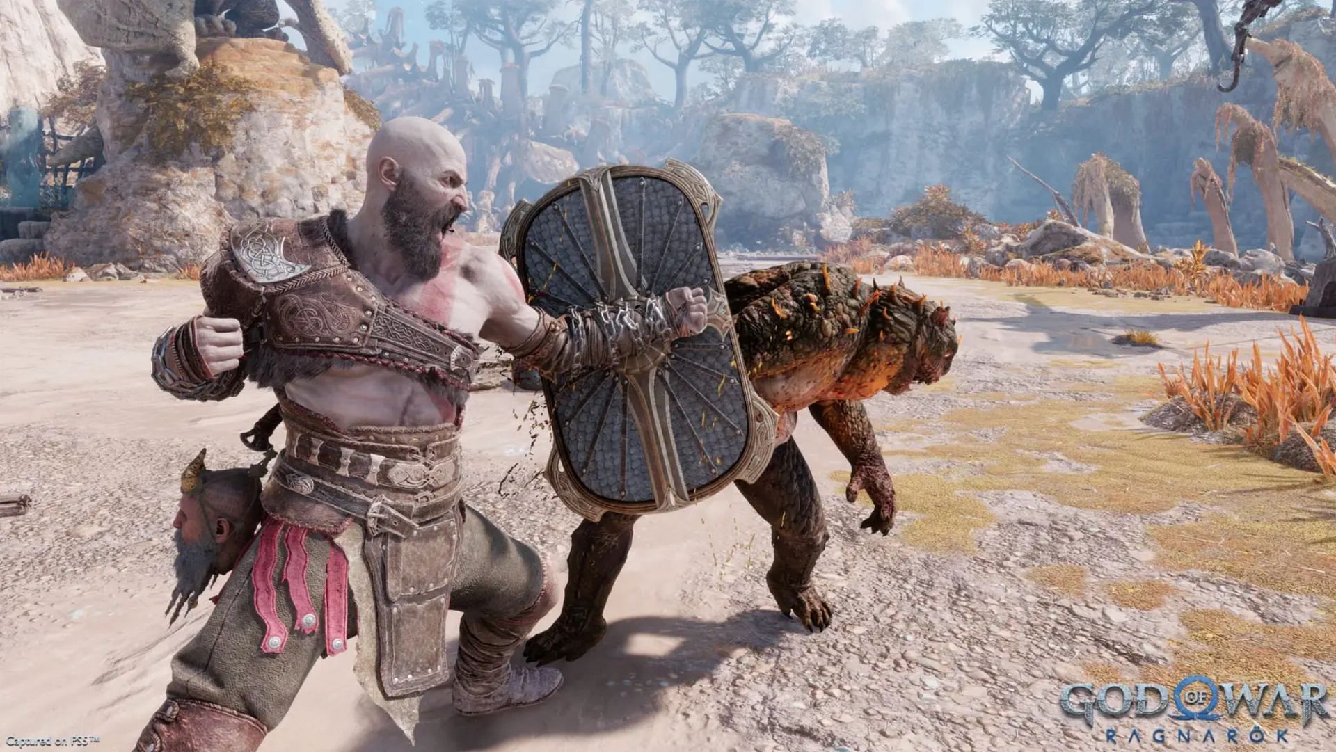 The Stone Wall shield is easily the best early-game shield option in God of War Ragnarok (Image via PlayStation)