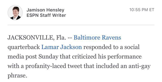 Lamar Jackson: Baltimore Ravens quarterback deletes profane tweet