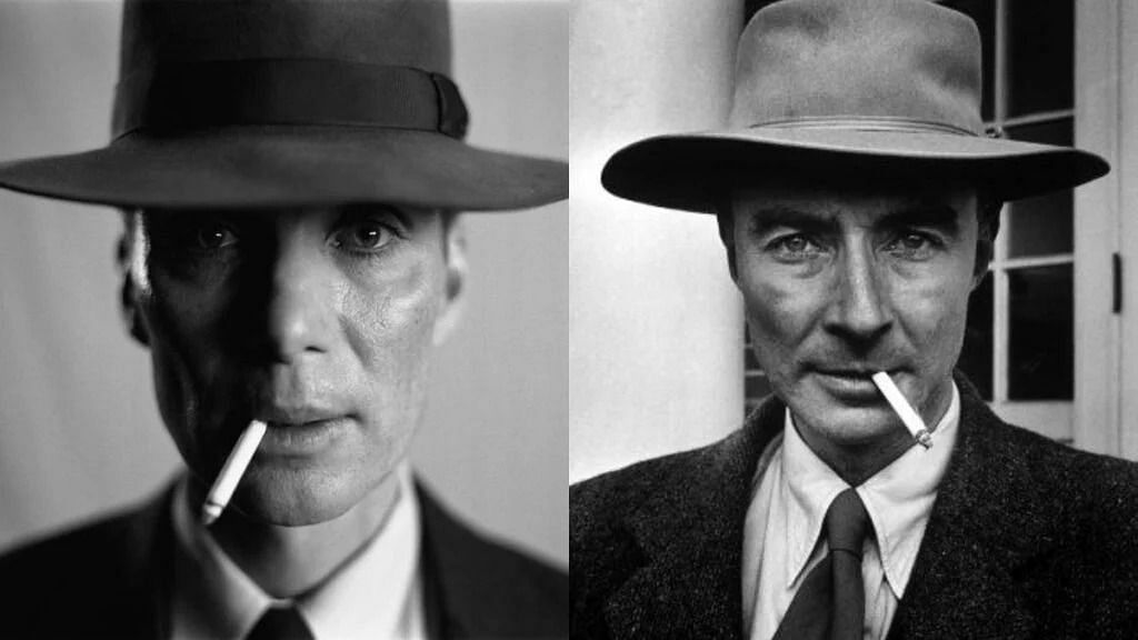 Cillian Murphy as Oppenheimer (left), J. Robert Oppenheimer (right)