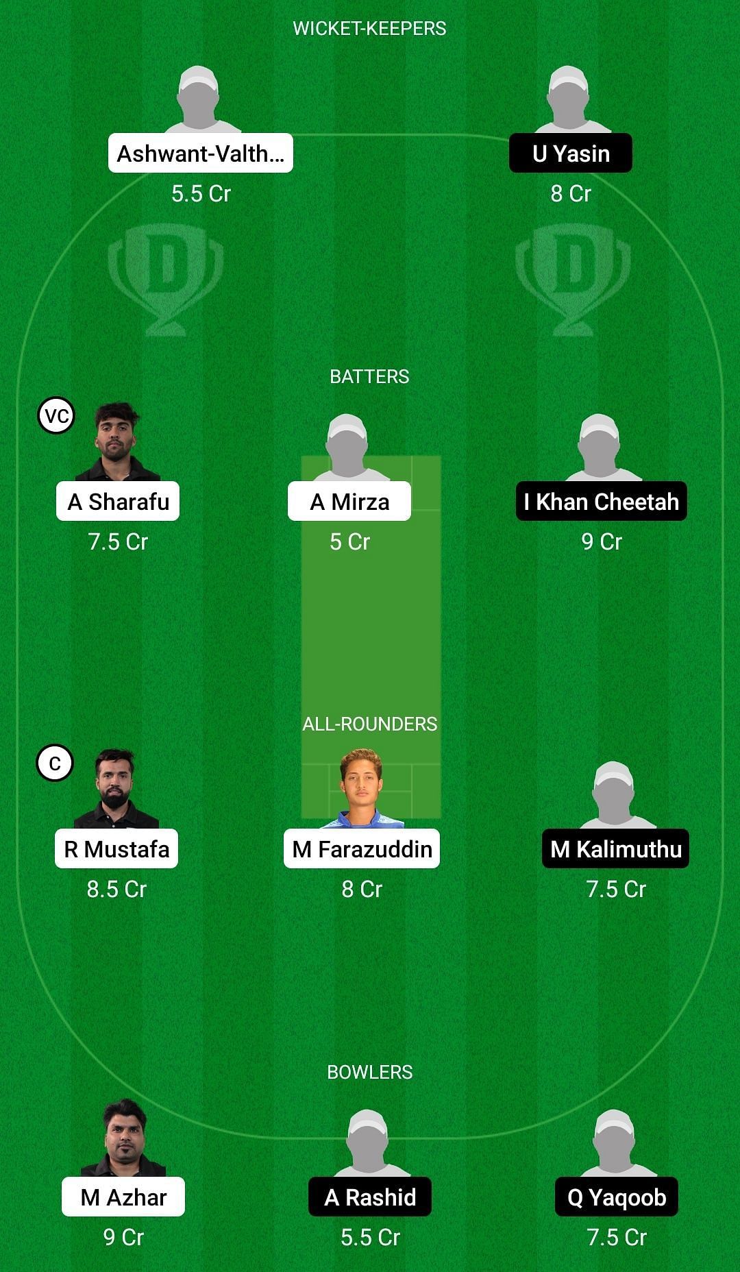 Dream11 Team for Future Mattress vs JVC Stallions - CBFS T-20 League 2022.