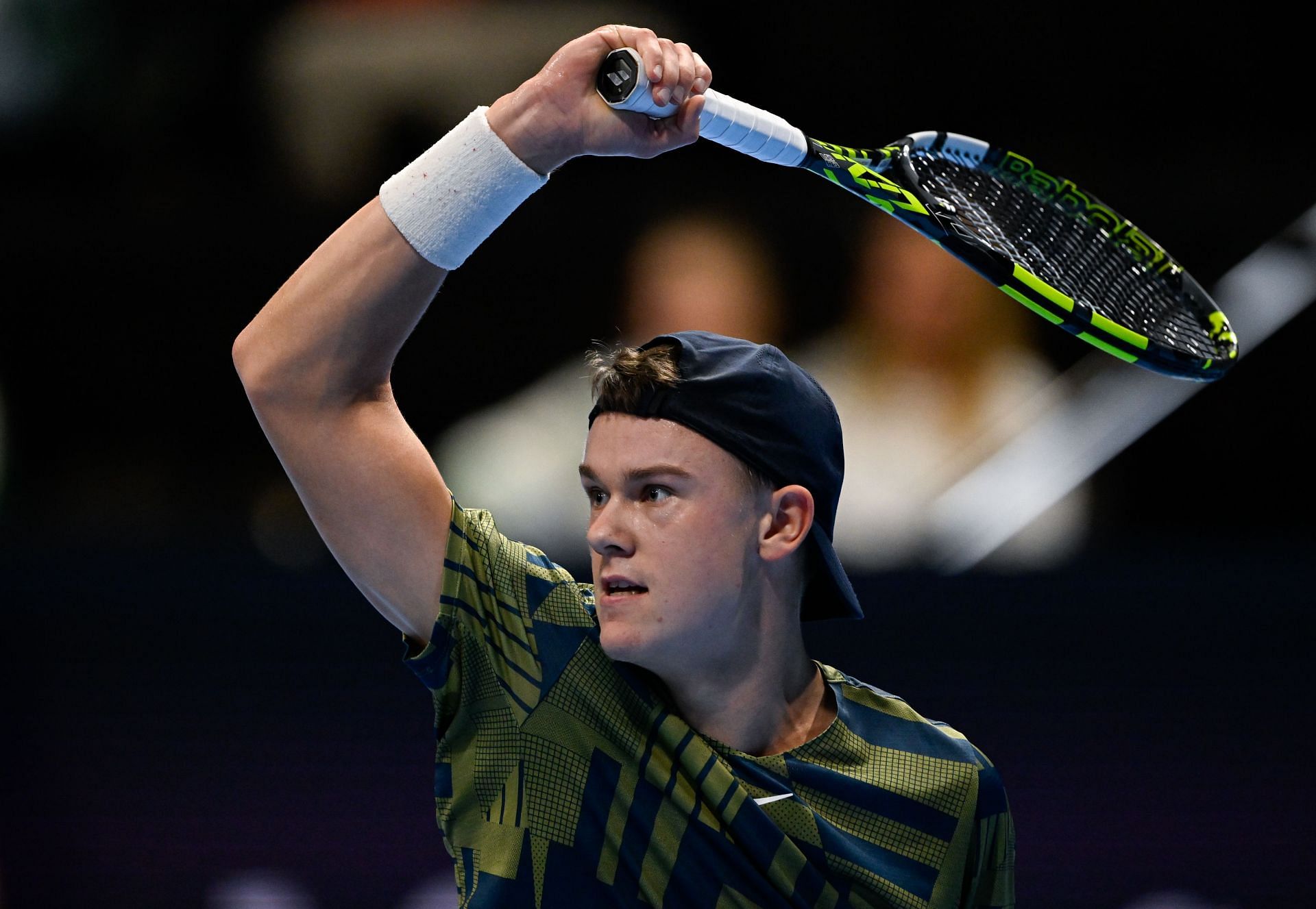 Holger Rune at the 2022 Swiss Indoors.