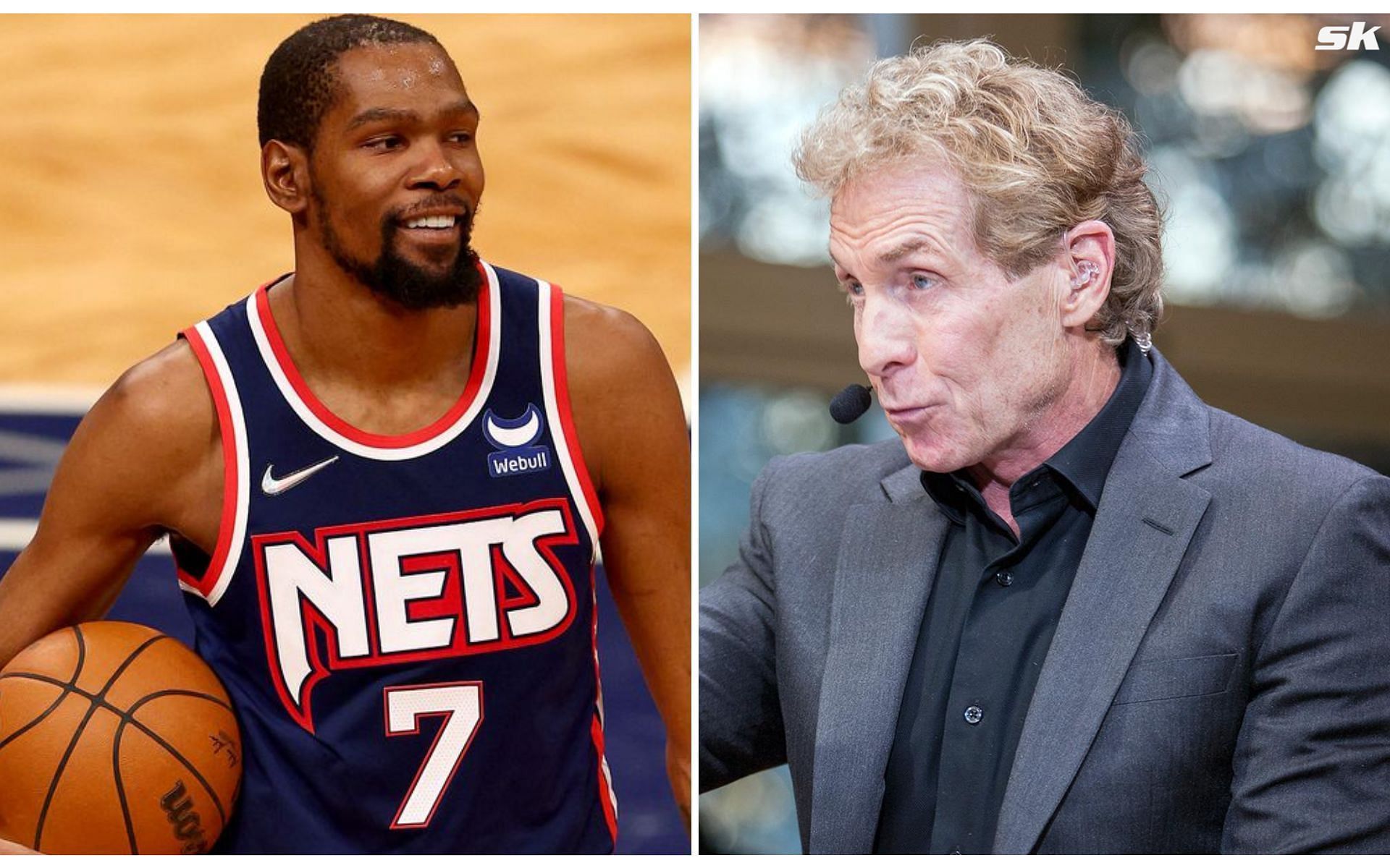 Brooklyn Nets star Kevin Durant [L] and Skip Bayless [R]