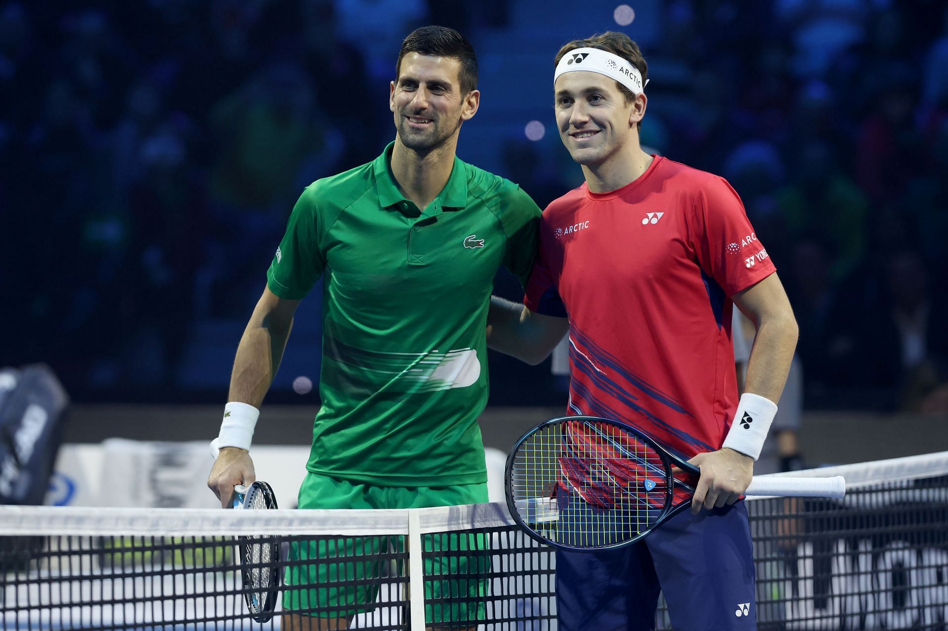 Casper Ruud (right) came up short against Novak Djokovic.