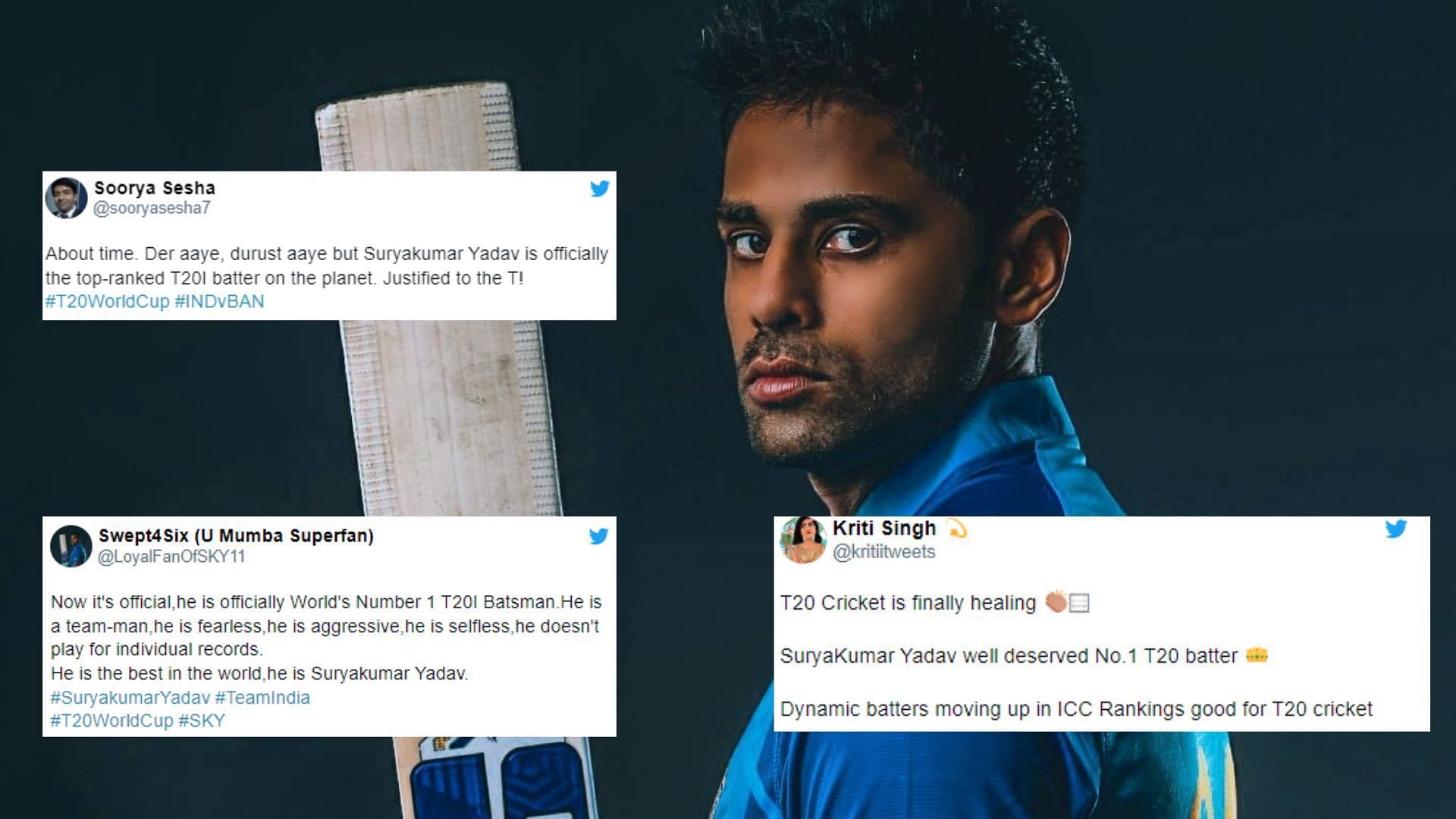 Fans hailed Suryakumar Yadav for well-deserved No.1 ranking in T20Is. (P.C.:Twitter)