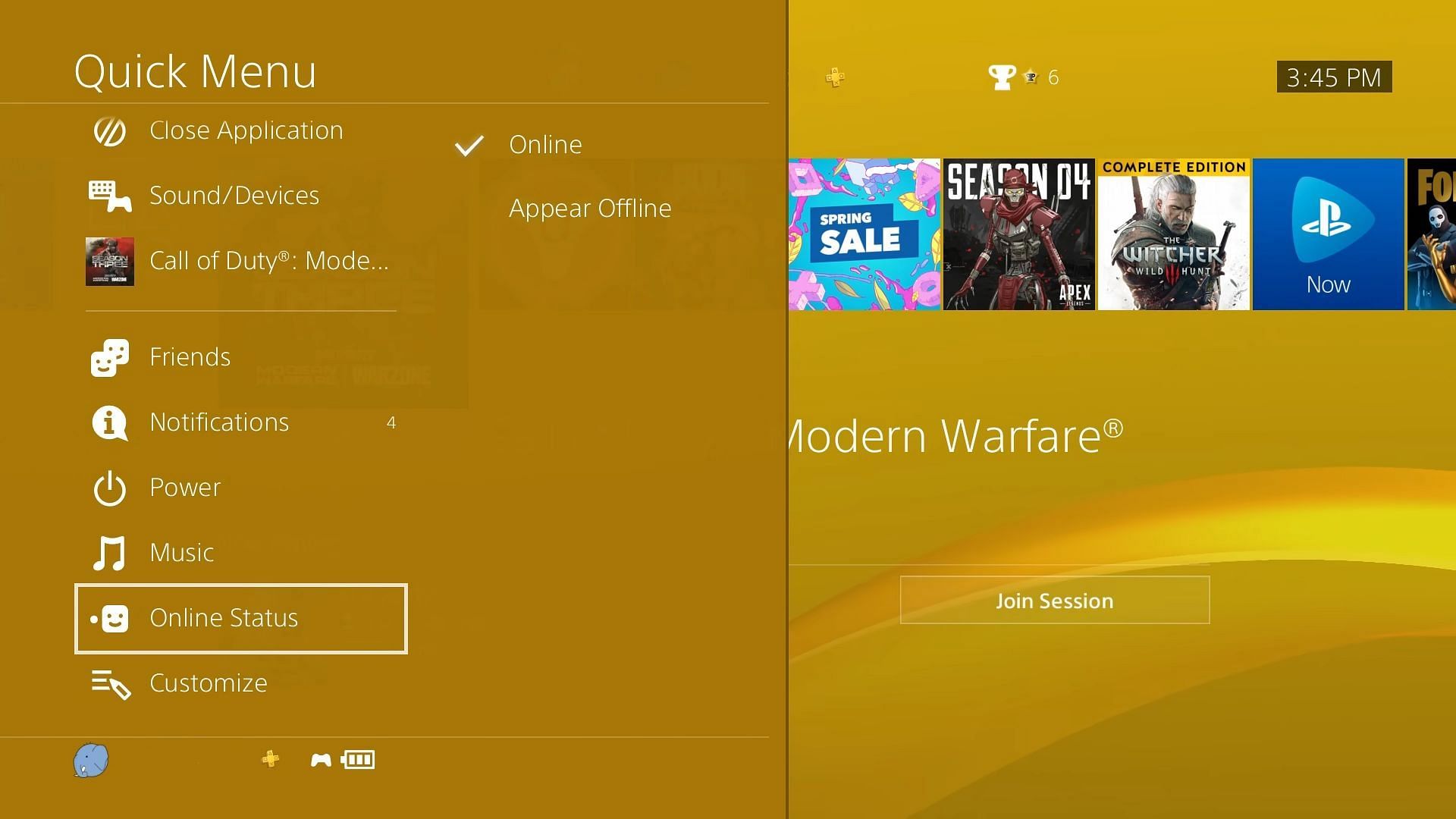 Online Status on PlayStation 4 (Image by Sportskeeda)