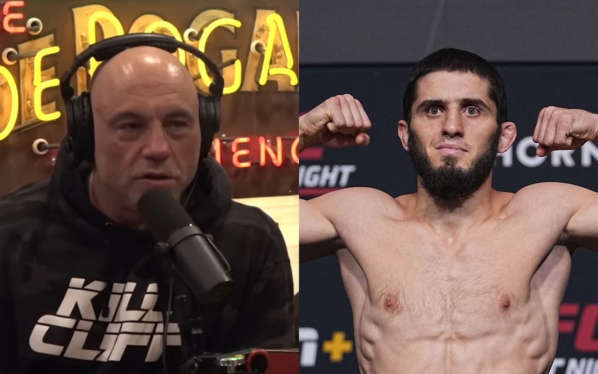 Joe Rogan (left), Islam Makhachev (right) [Images courtesy of PowerfulJRE on Youtube]
