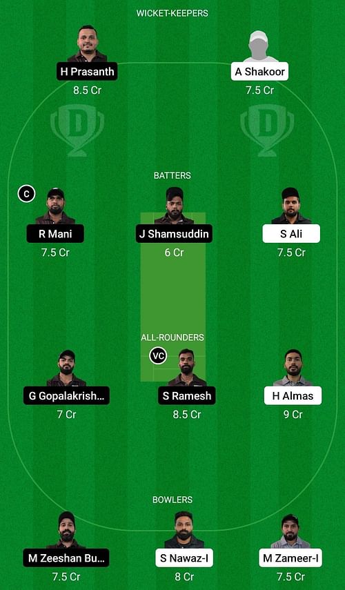 Dream11 Team for Dubai D10 Division 1 - Interglobe Marine vs Defenders CC.