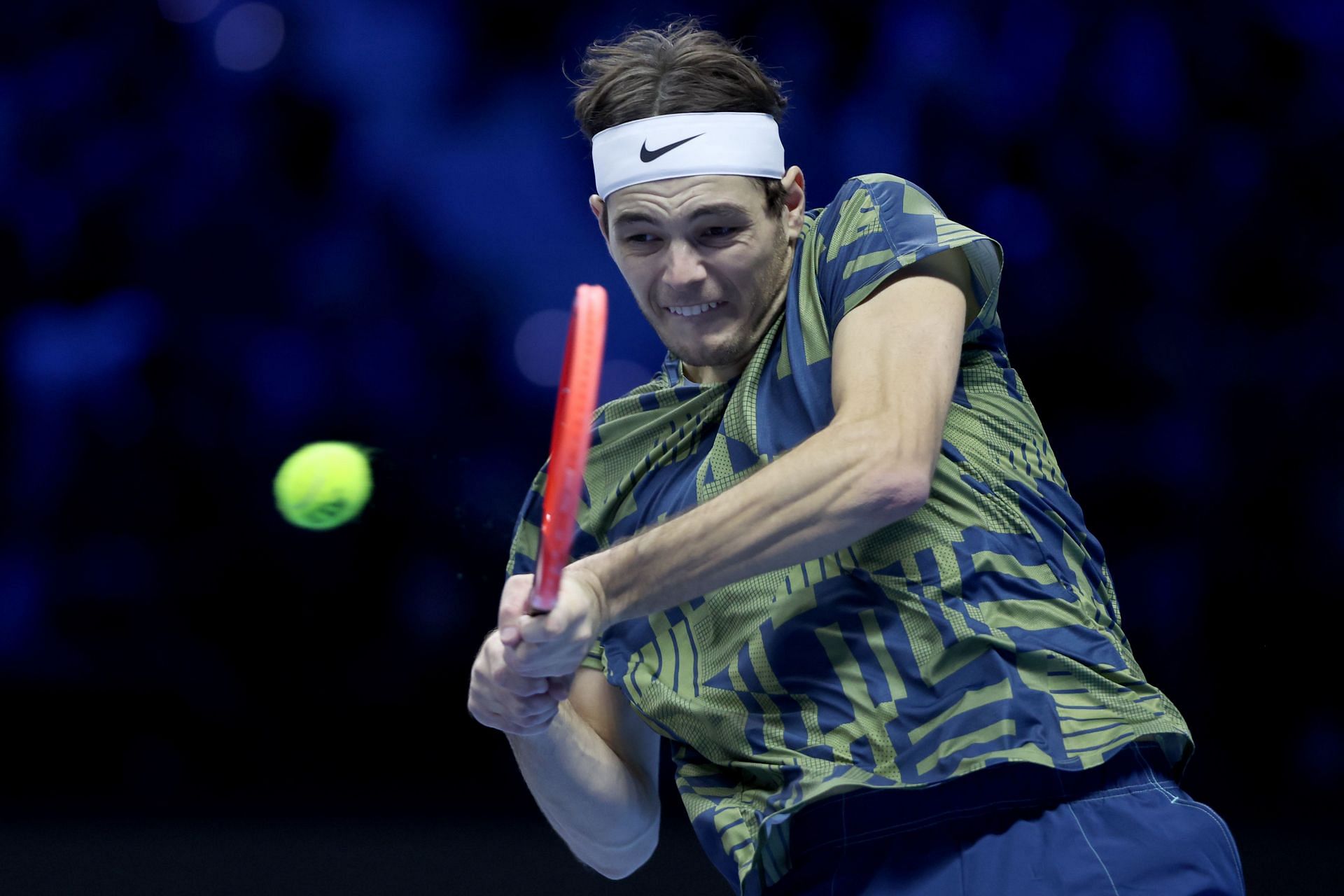 Taylor Fritz in action at the 2022 ATP Finals.