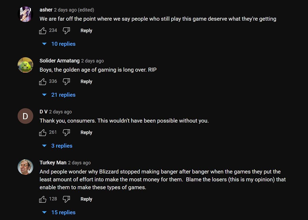 YouTube comments about the future of the gaming industry (Image via Asmongold Clips/YouTube)