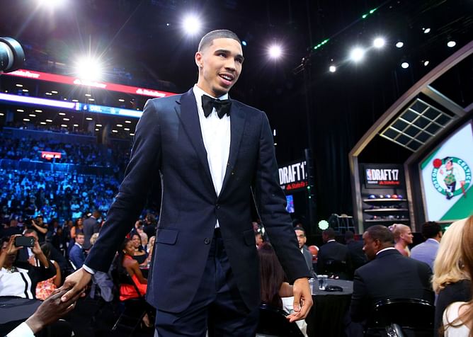 How does Jayson Tatum's age during his draft year compare to other first-round draft picks by the Boston Celtics?