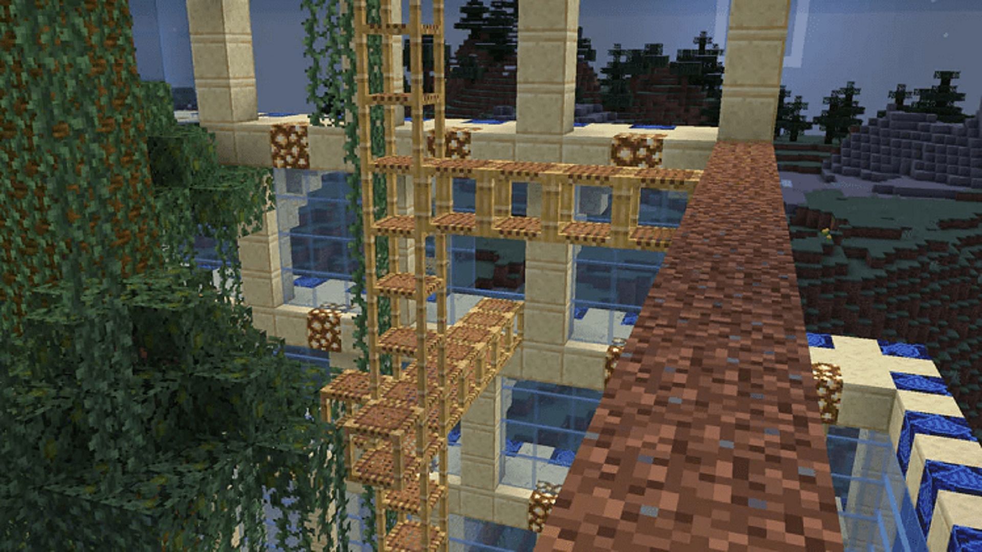 A Bedrock scaffolding bug allows players to climb it from certain sides without stepping inside (Image via Mojang)