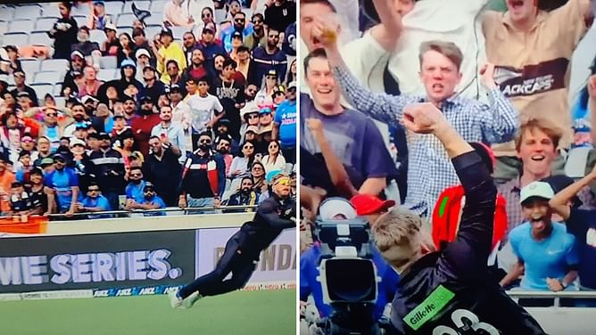 [WATCH] Glenn Phillips takes an acrobatic catch to dismiss Sanju Samson in the 1st NZ-IND ODI