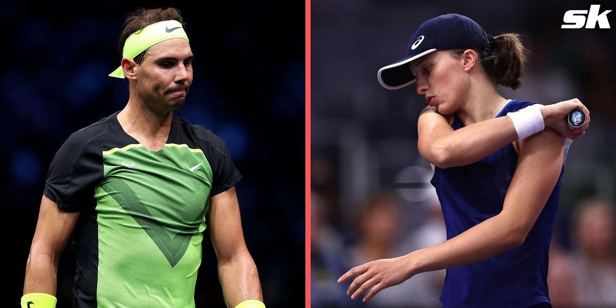 Rafael Nadal at the 2022 Paris Masters; and Iga Swiatek at the 2022 WTA Finals.