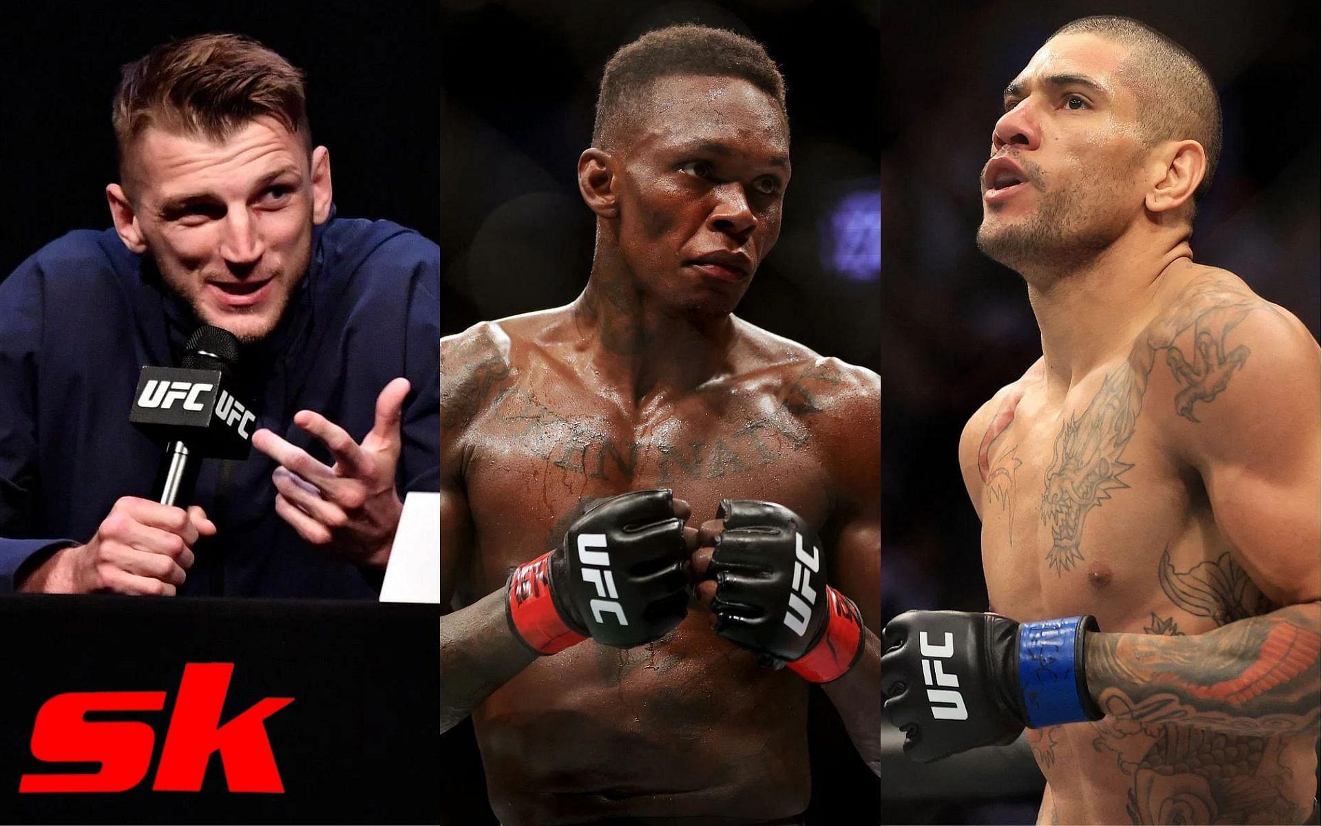 Dan Hooker (left), Israel Adesanya (center), &amp; Alex Pereira (right)