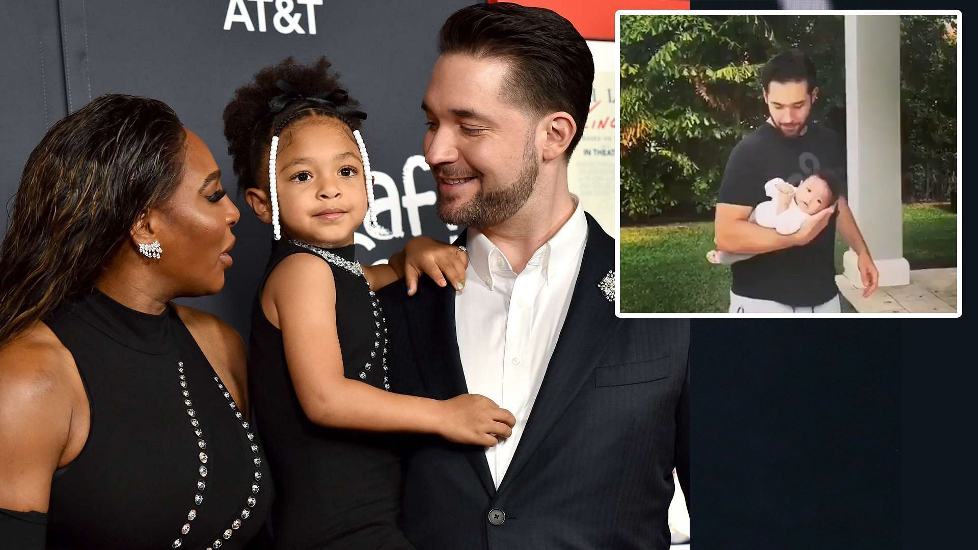 Serena Williams, Alexis Ohanian and their daughter Olympia; a snippet of the video (inset)